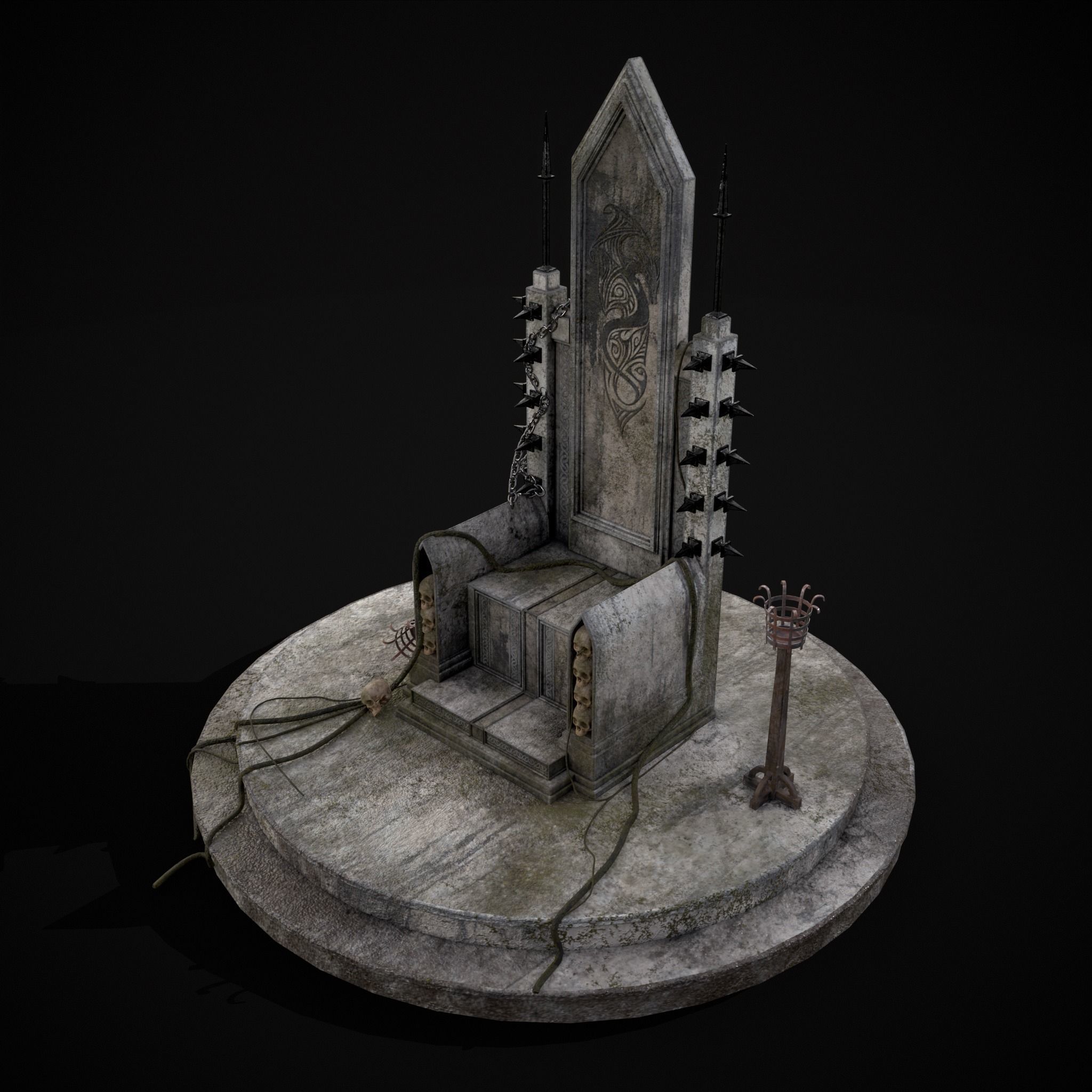 Gothic Crypt Stone Throne Low-poly 3D model_29