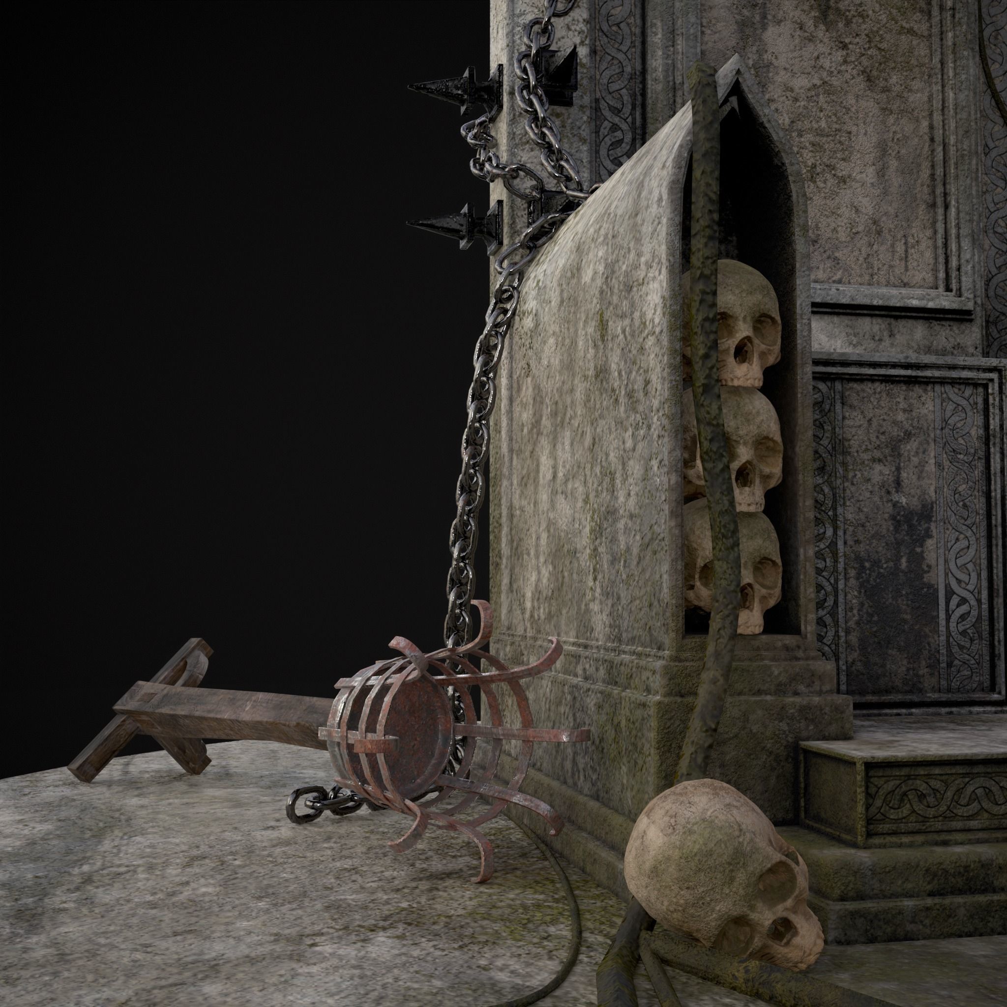 Gothic Crypt Stone Throne Low-poly 3D model_19