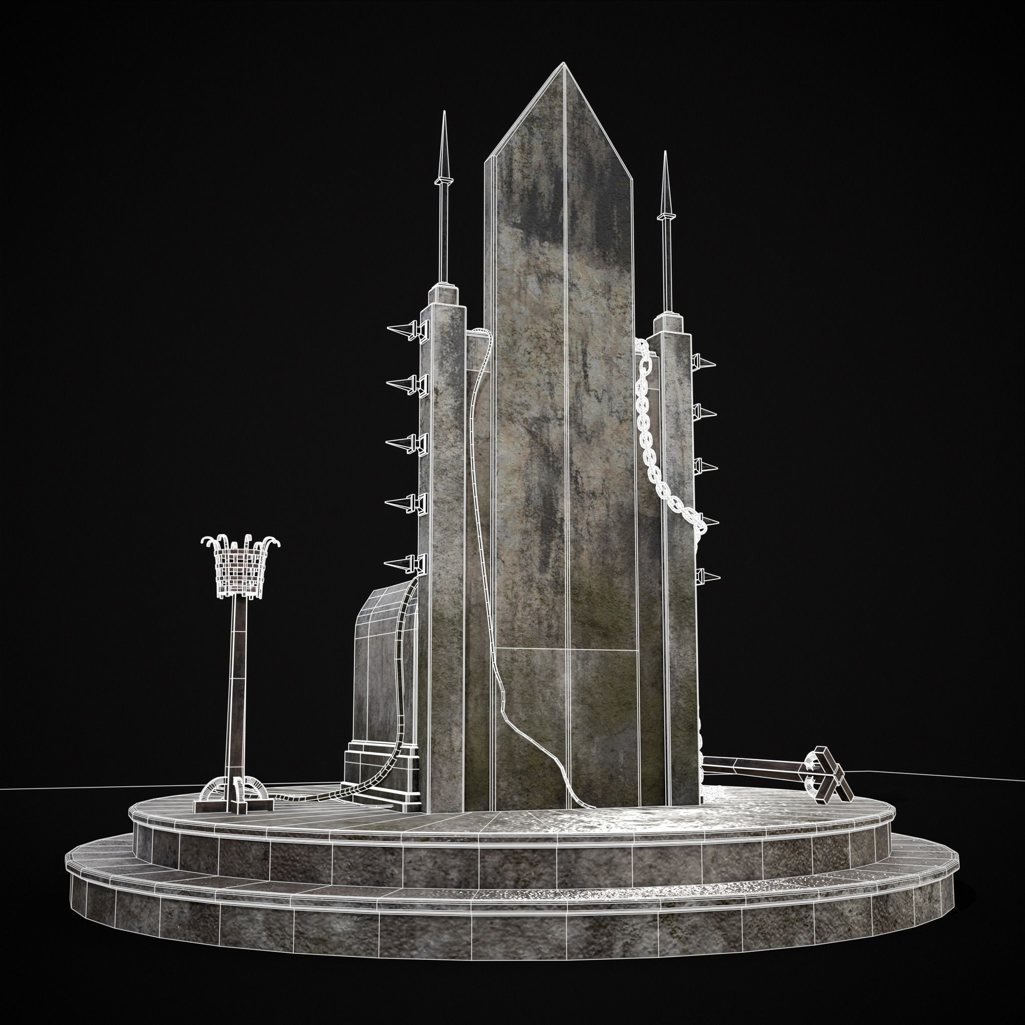 Gothic Crypt Stone Throne Low-poly 3D model_10