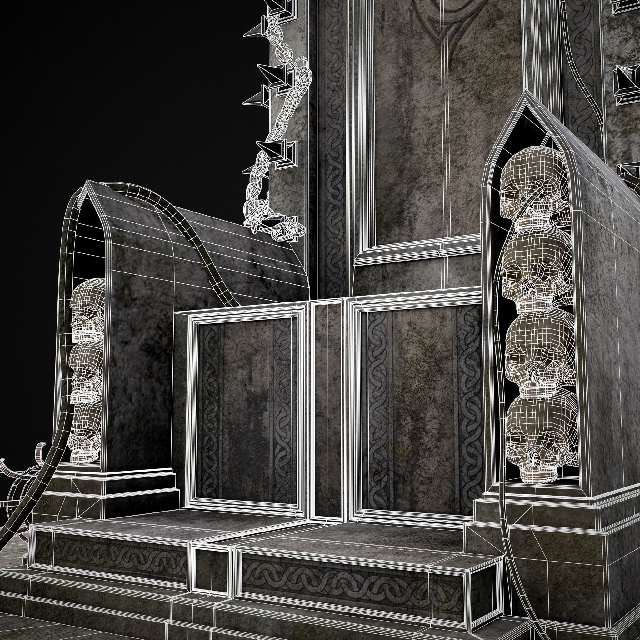 Gothic Crypt Stone Throne Low-poly 3D model_24