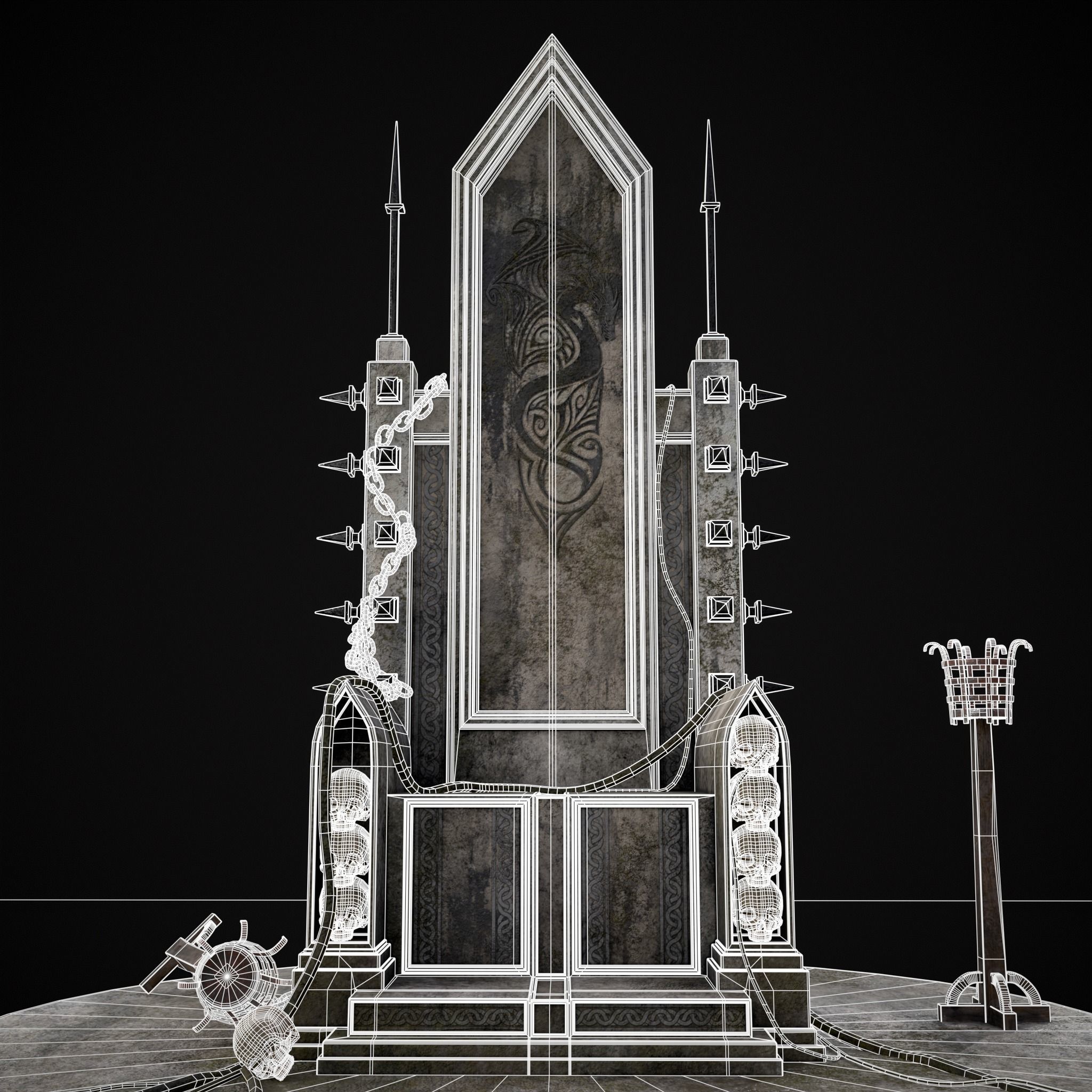 Gothic Crypt Stone Throne Low-poly 3D model_16