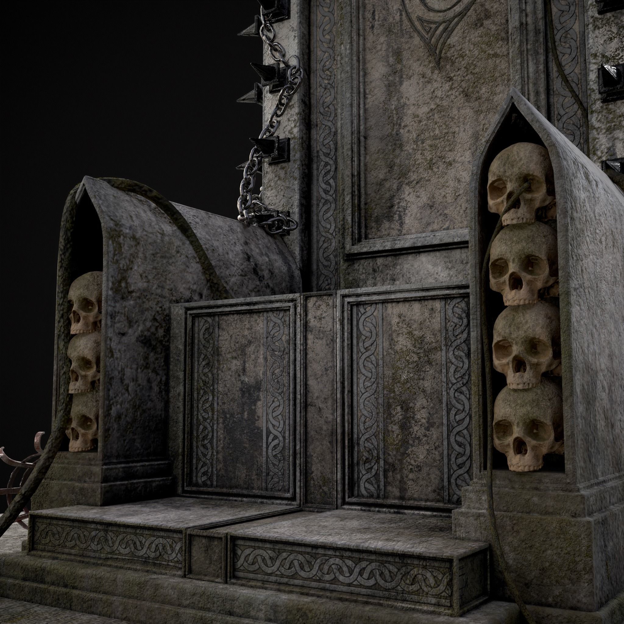 Gothic Crypt Stone Throne Low-poly 3D model_23
