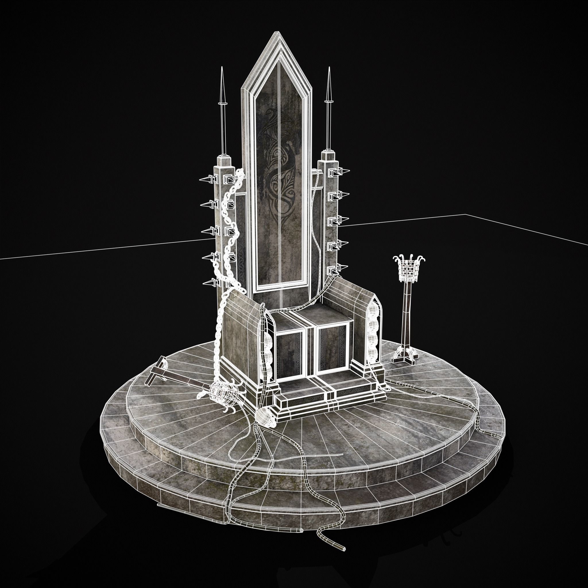 Gothic Crypt Stone Throne Low-poly 3D model_34