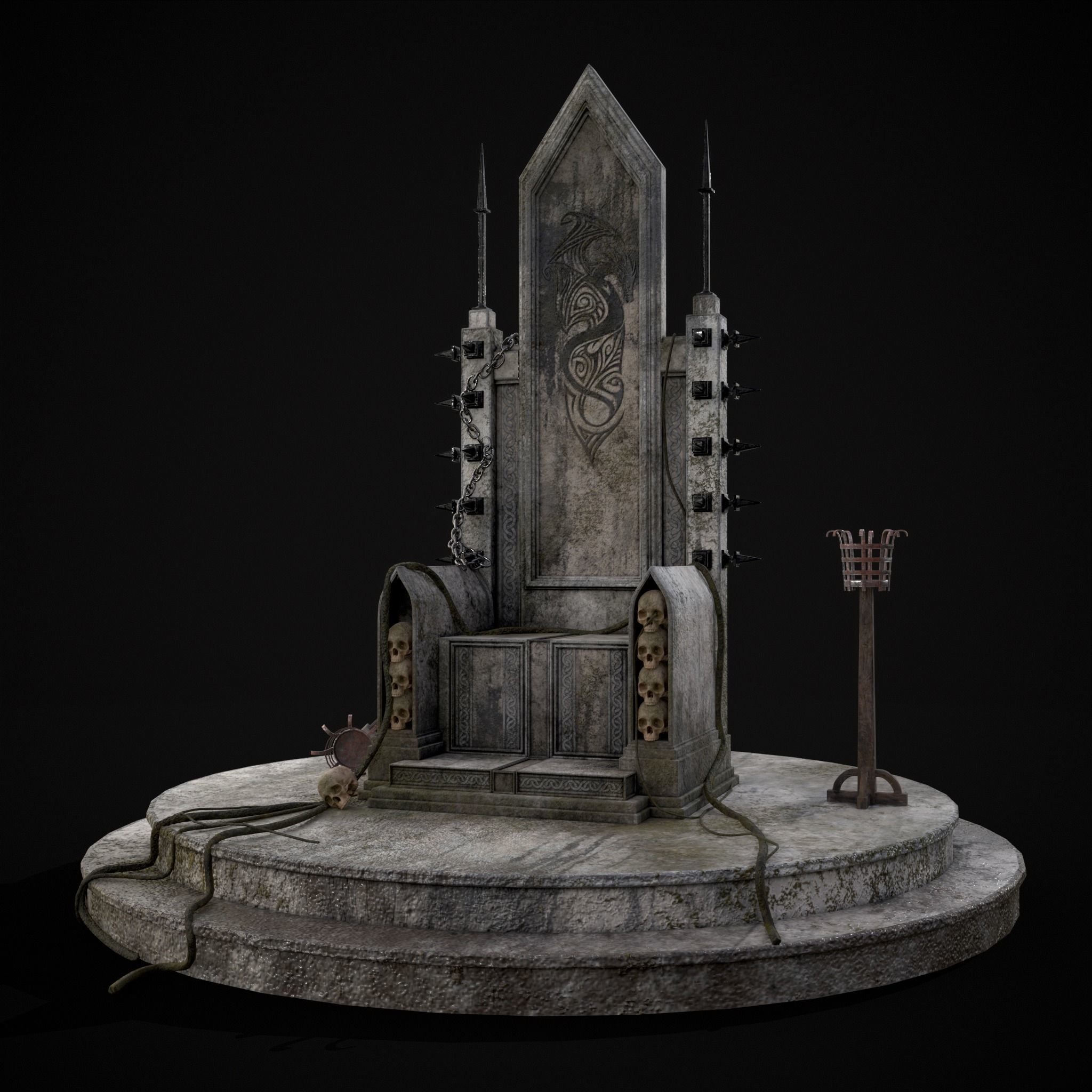 Gothic Crypt Stone Throne Low-poly 3D model_35