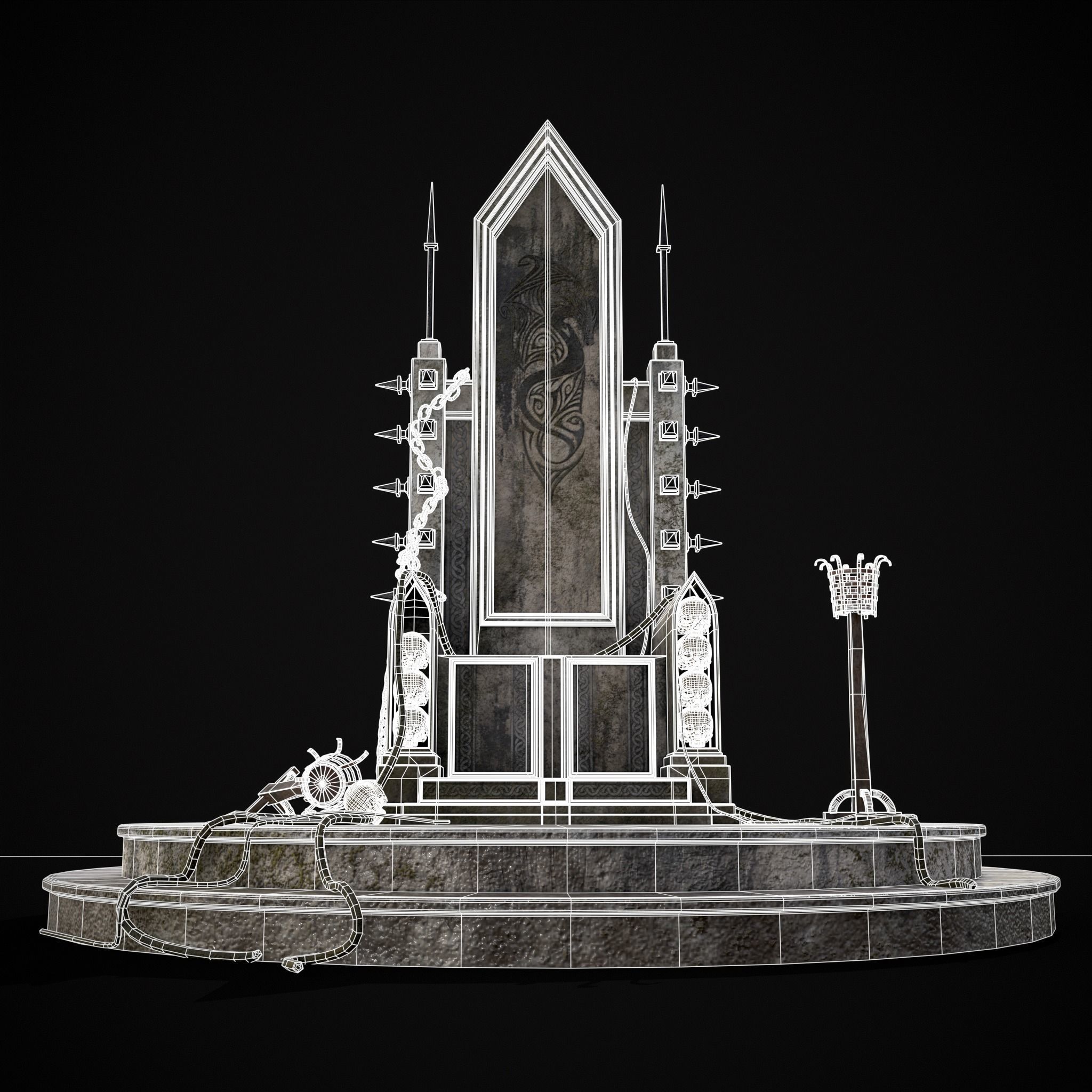 Gothic Crypt Stone Throne Low-poly 3D model_32