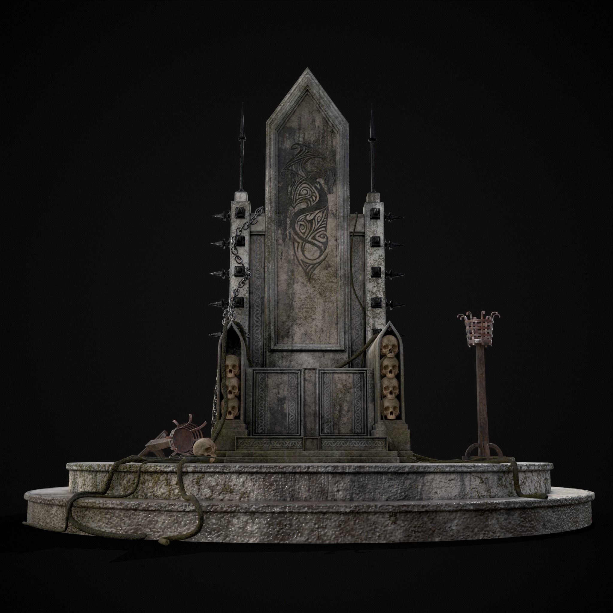Gothic Crypt Stone Throne Low-poly 3D model_31