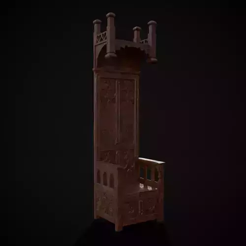 Medieval Wooden Antique Gothic Throne Low-poly 3D model