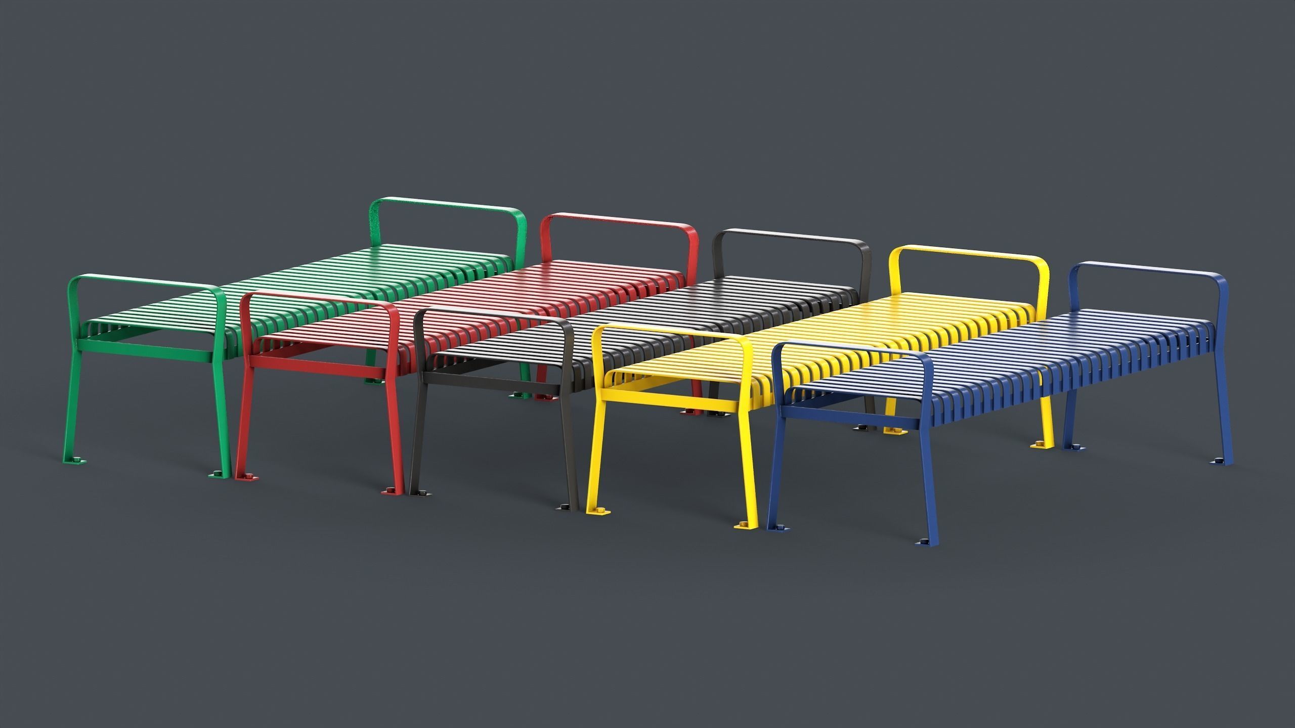 Metal Modern Bench 2 PBR Game Ready Low-poly 3D model_3
