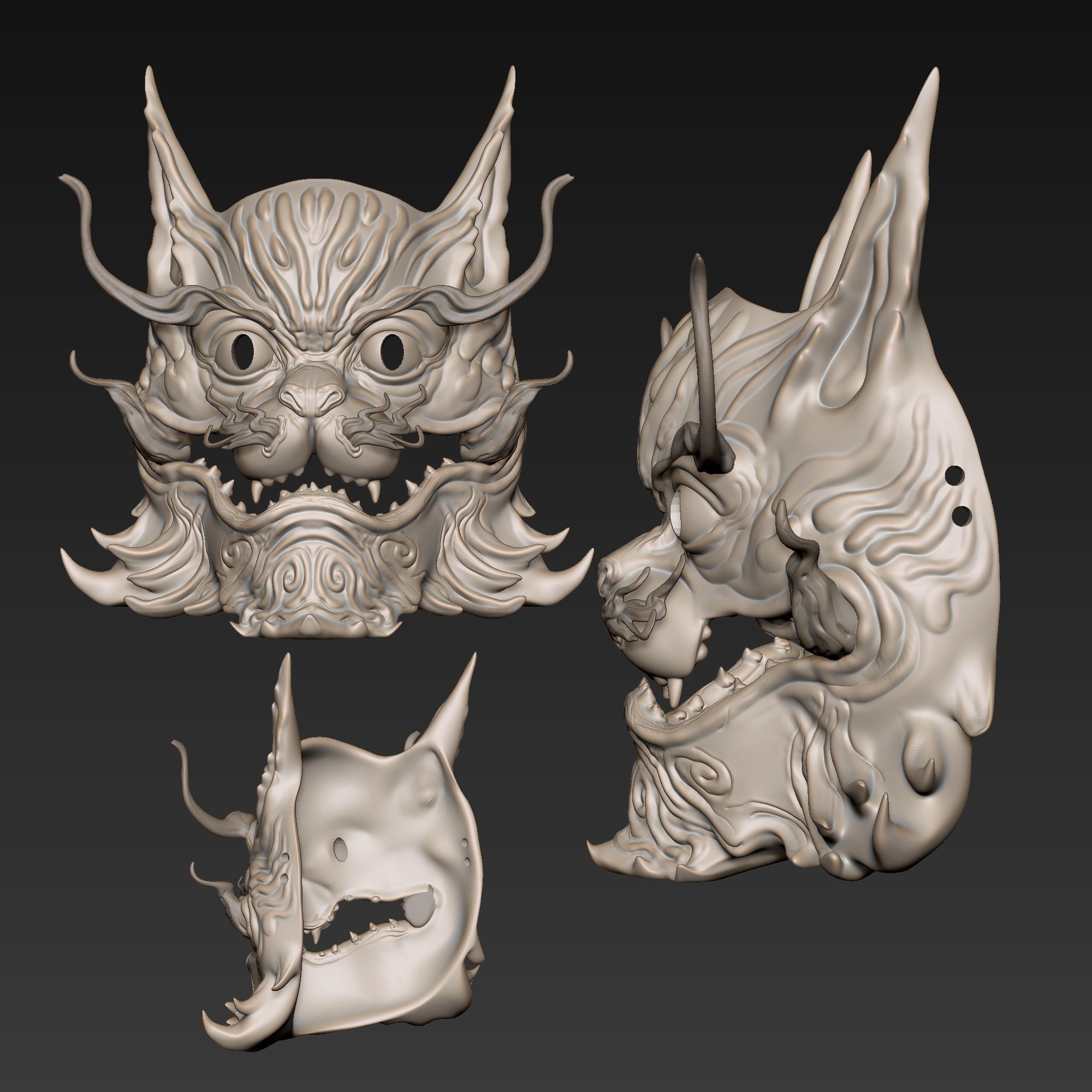 ANCIENT CAT DRAGON MASK 3D print model_3