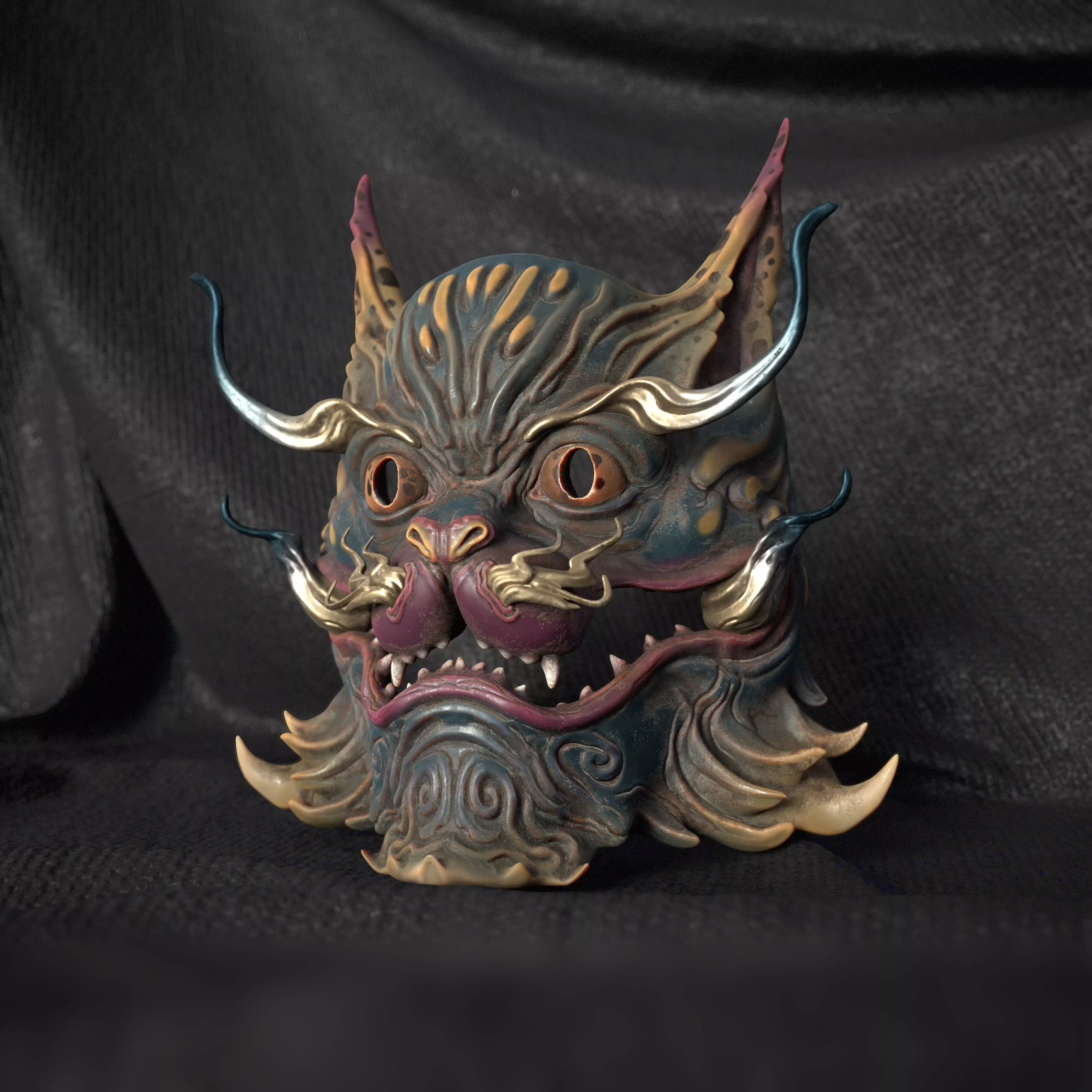 ANCIENT CAT DRAGON MASK 3D print model_0