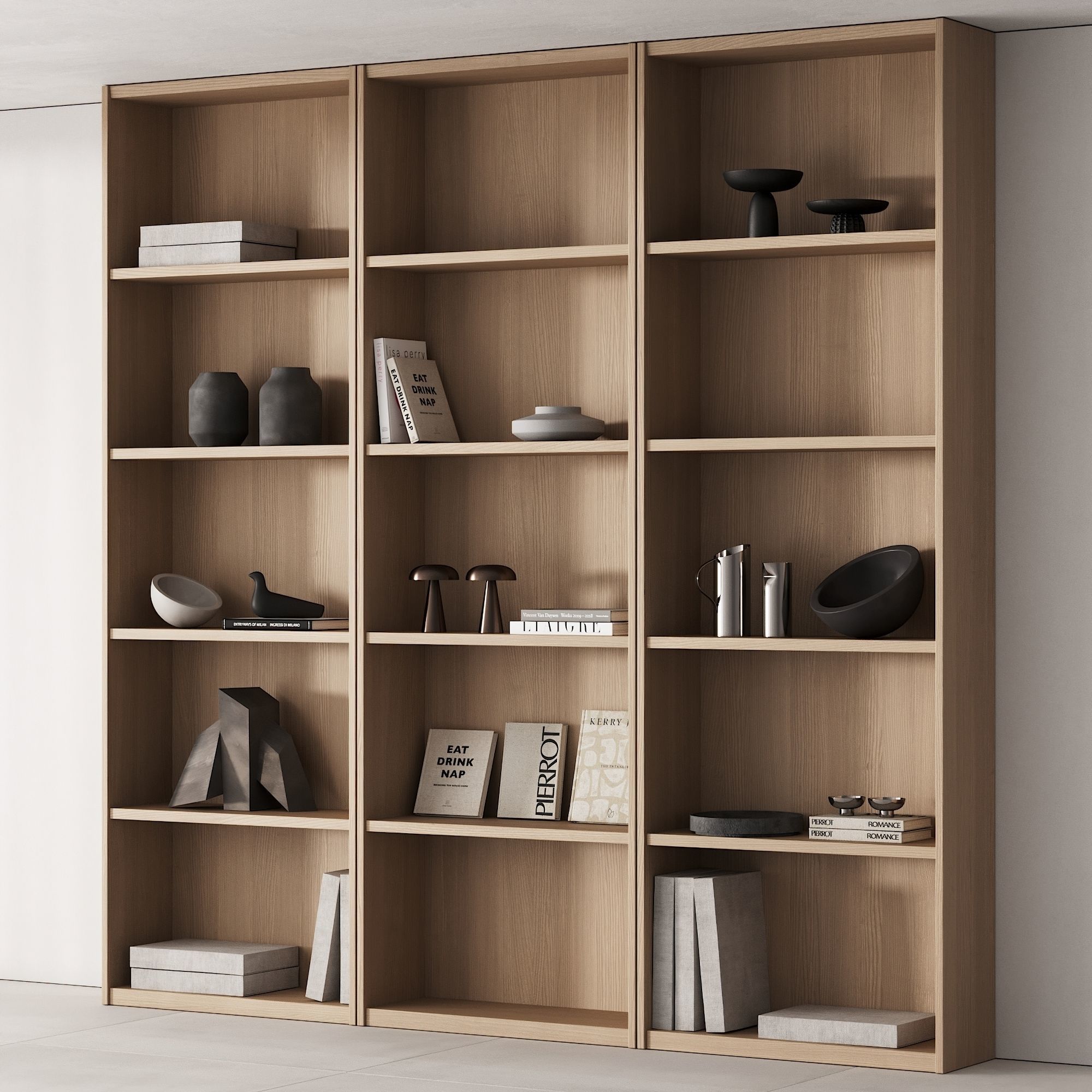 203 bookcase and rack 06 minimal wood with decor 01 3D model_1