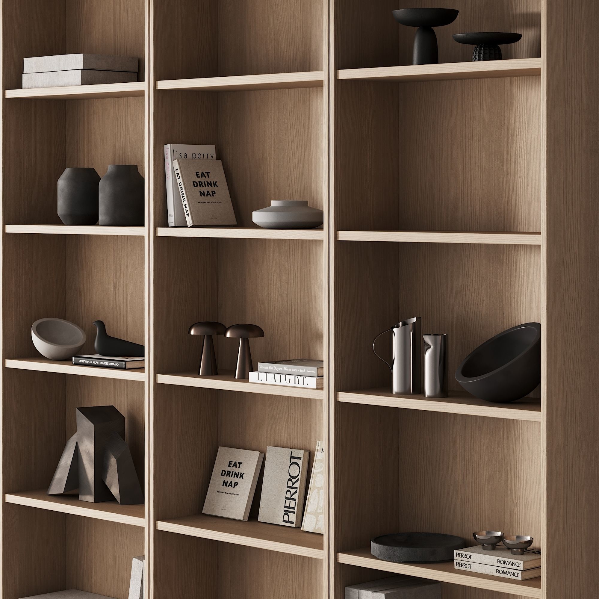 203 bookcase and rack 06 minimal wood with decor 01 3D model_3