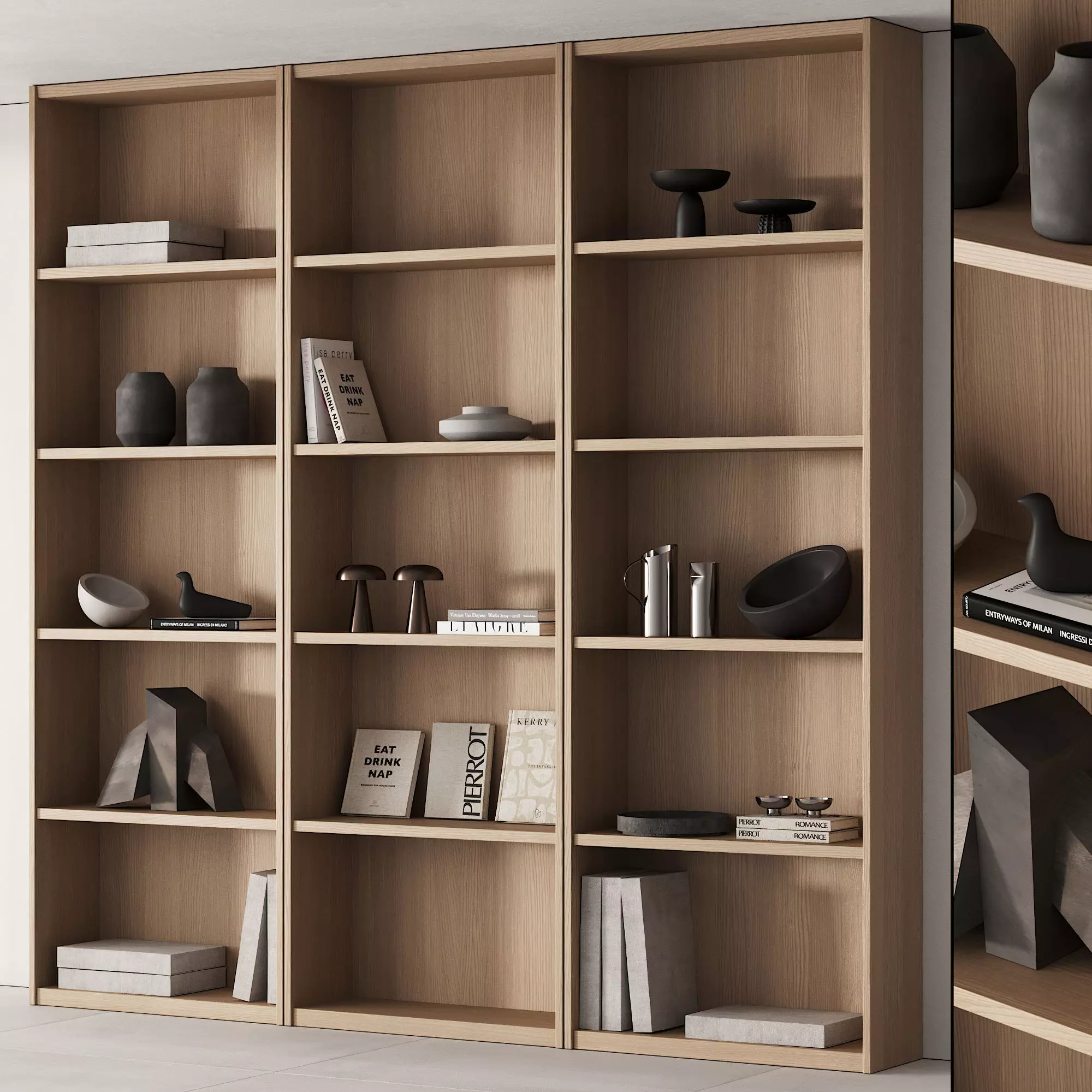 203 bookcase and rack 06 minimal wood with decor 01 3D model_0