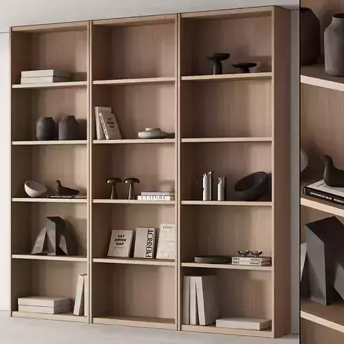 203 bookcase and rack 06 minimal wood with decor 01 3D model