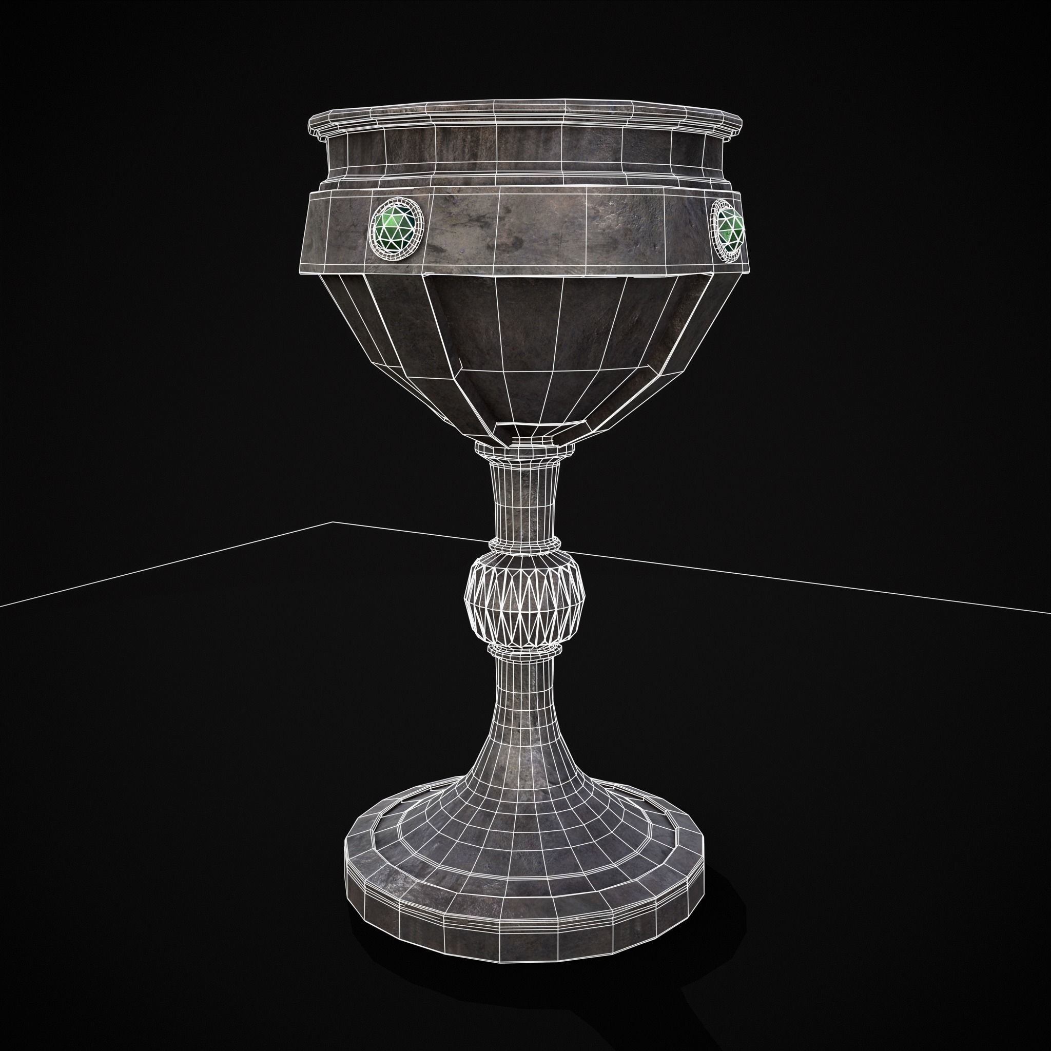 Medieval Iron Emerald Goblet Low-poly 3D model_2