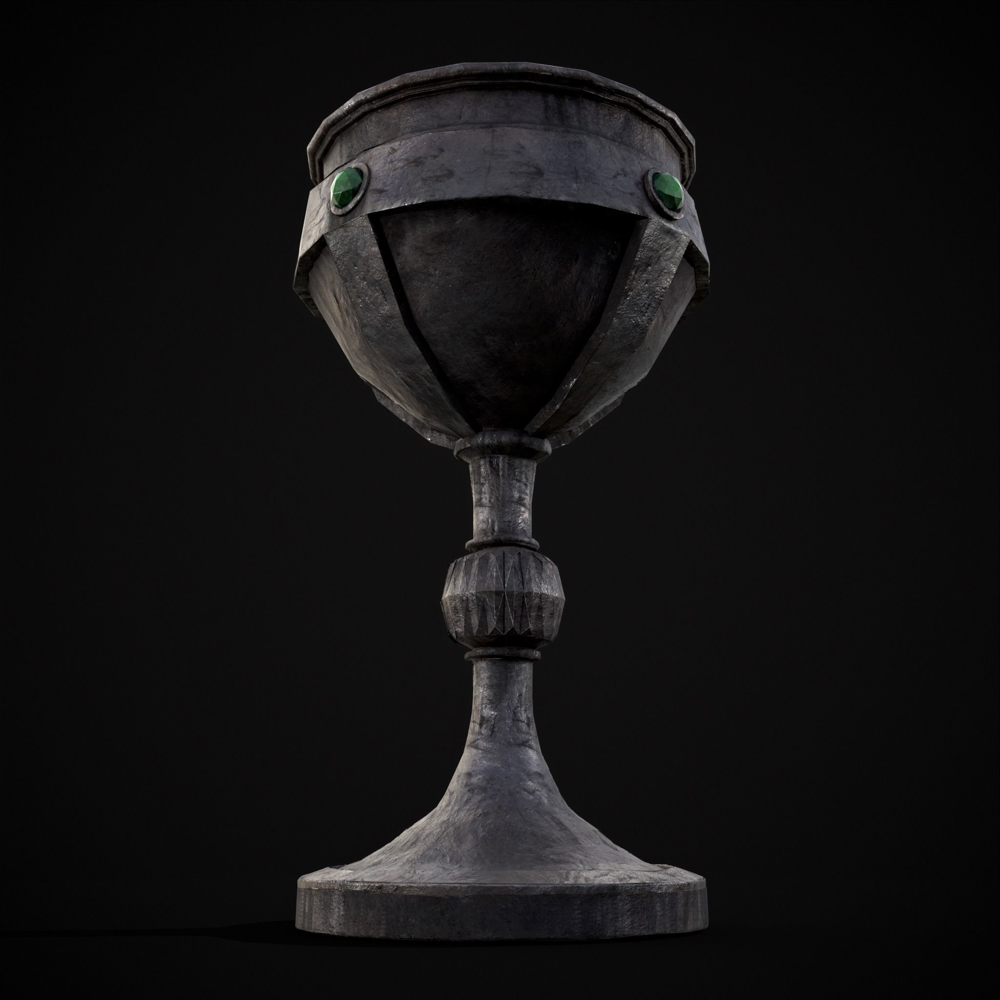 Medieval Iron Emerald Goblet Low-poly 3D model_3