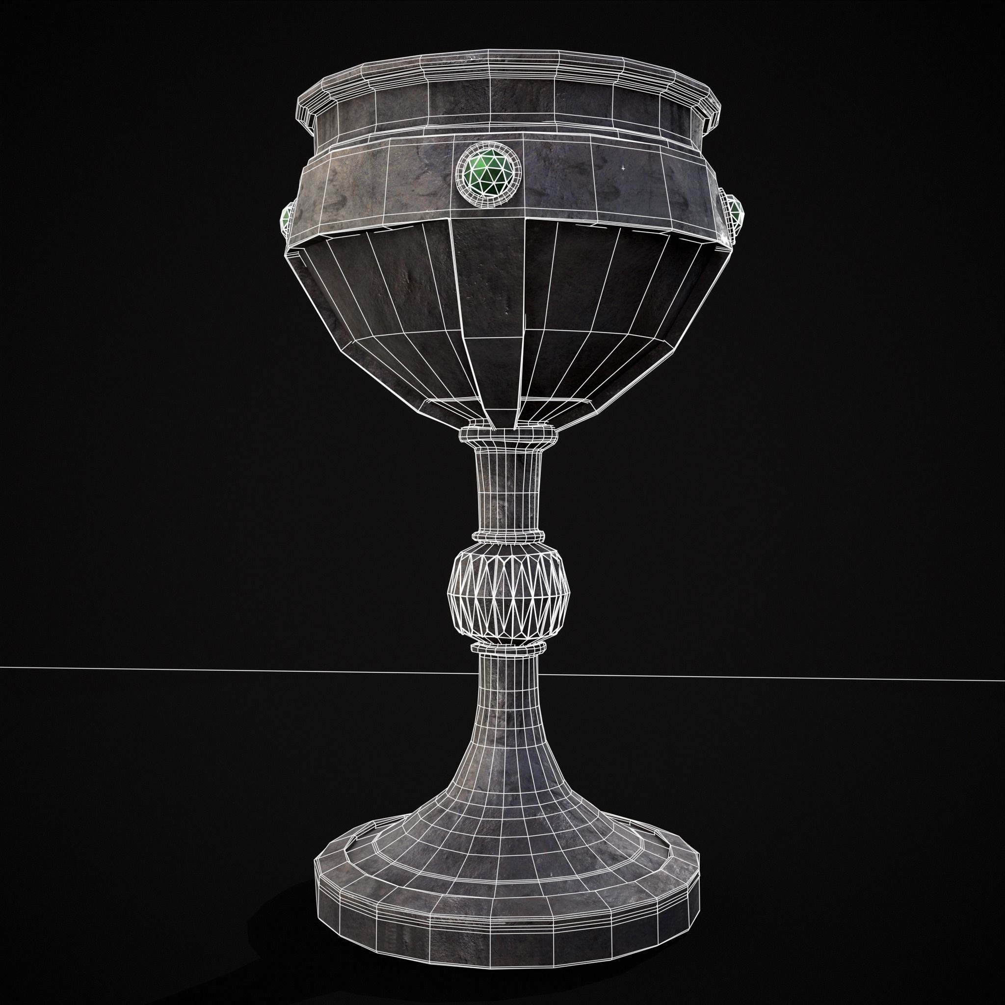 Medieval Iron Emerald Goblet Low-poly 3D model_14