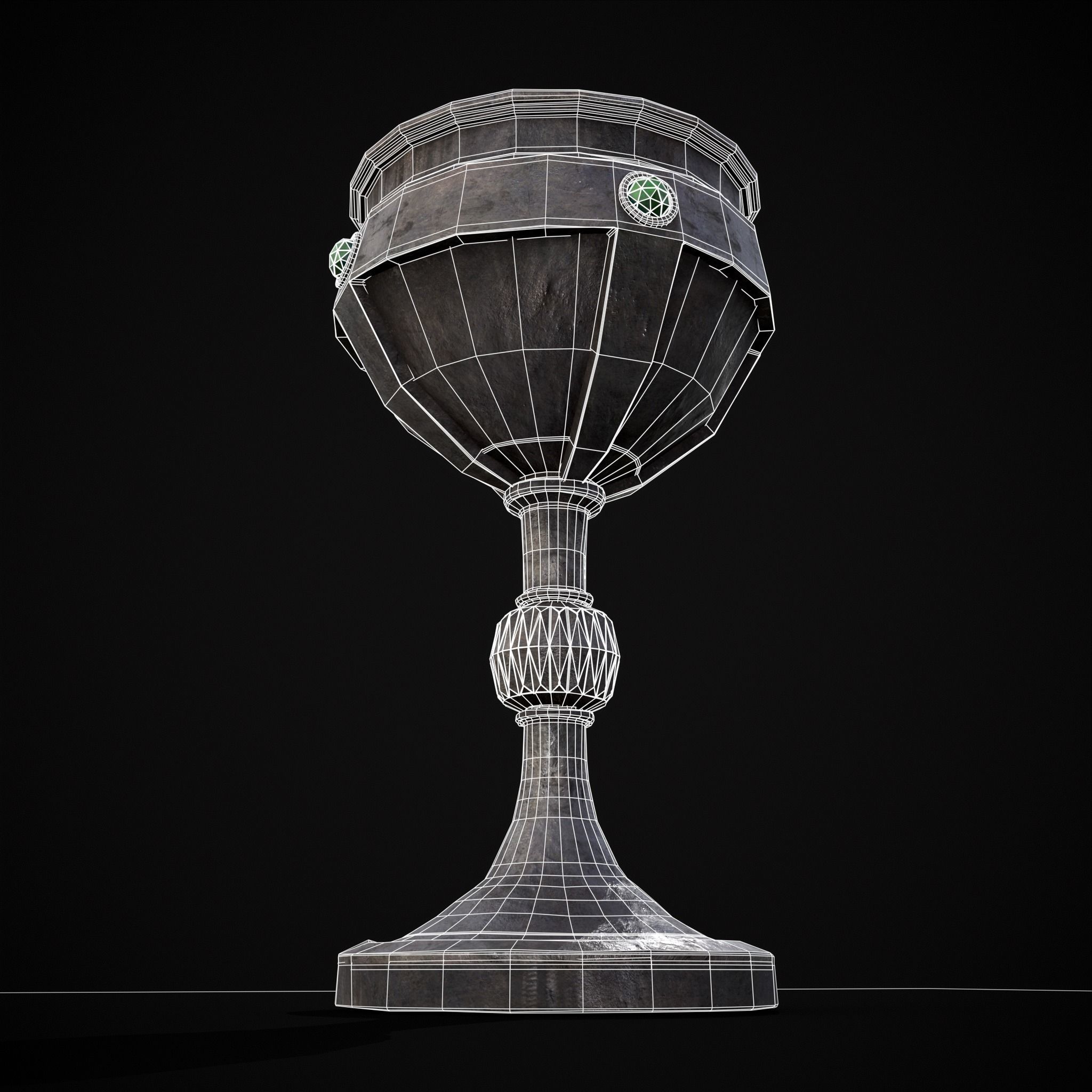 Medieval Iron Emerald Goblet Low-poly 3D model_16