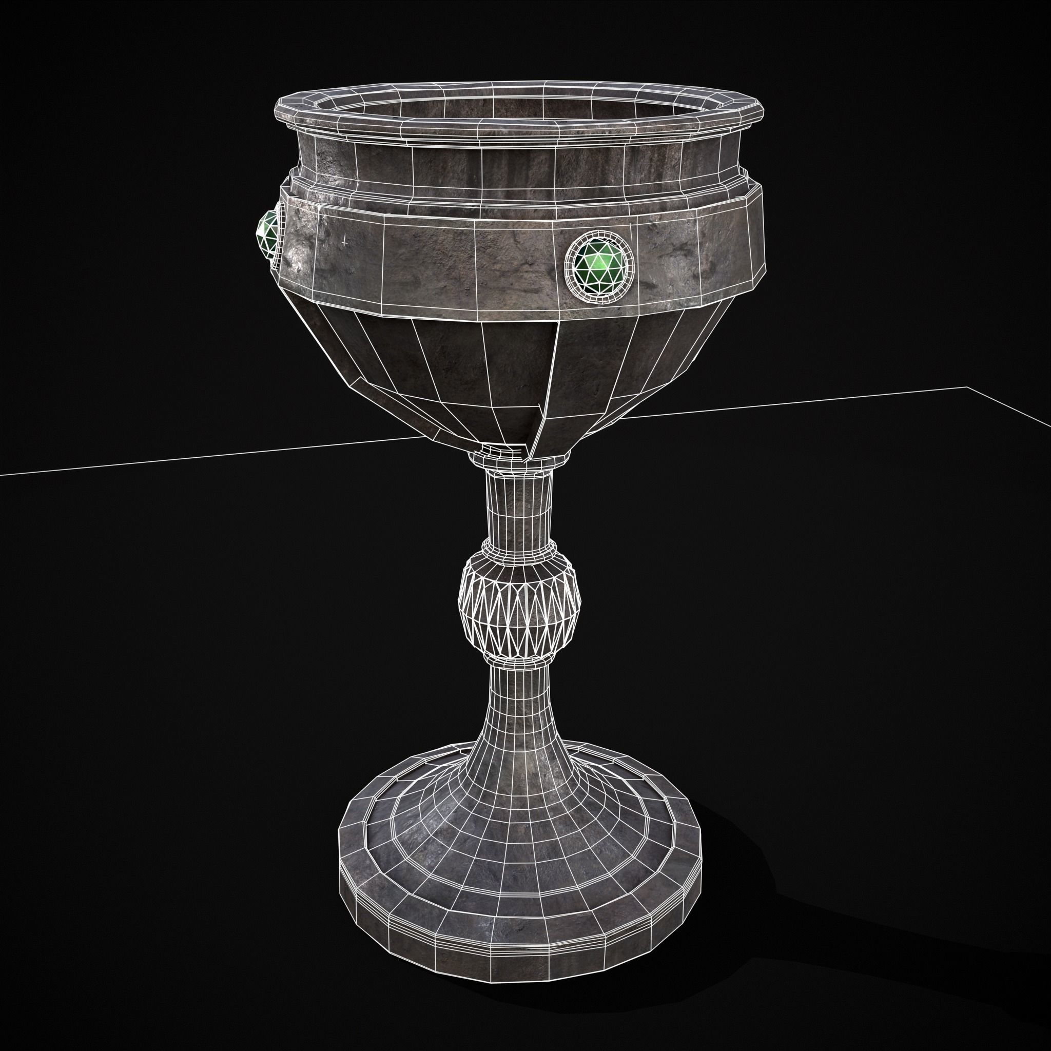 Medieval Iron Emerald Goblet Low-poly 3D model_18