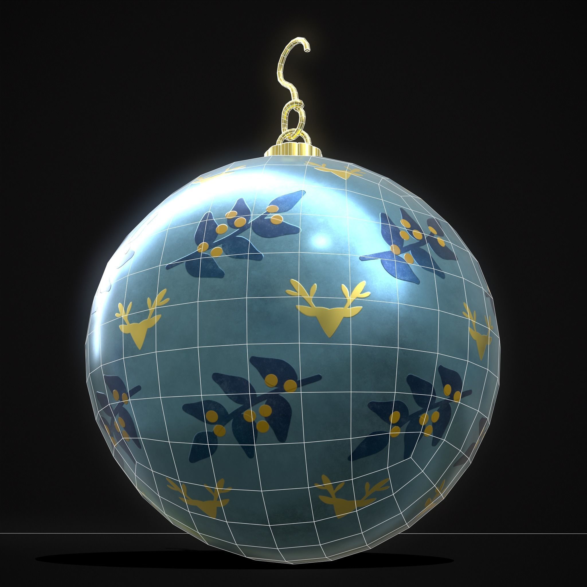 Blue Mistle Toe And Deer Ball Low-poly 3D model_18