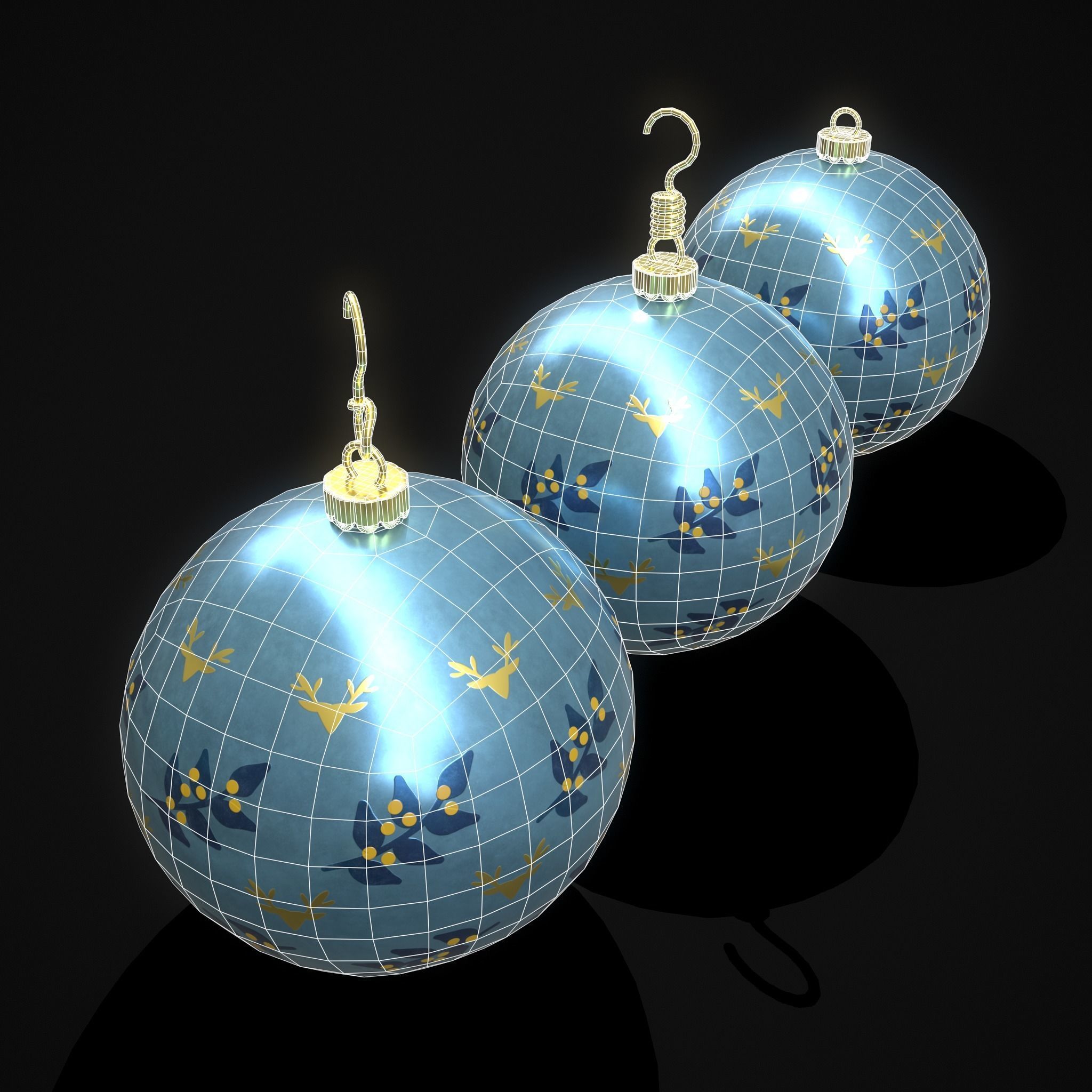 Blue Mistle Toe And Deer Ball Low-poly 3D model_6