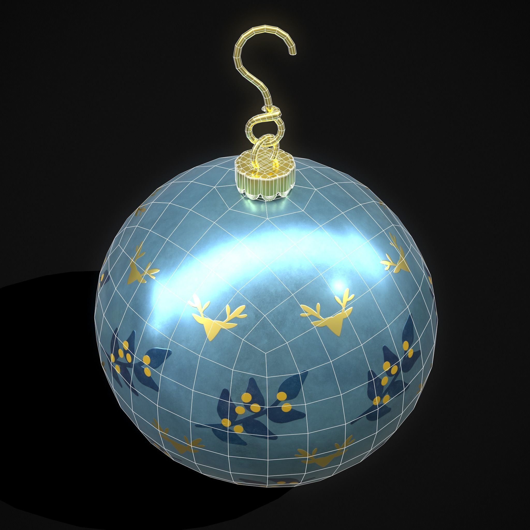 Blue Mistle Toe And Deer Ball Low-poly 3D model_16