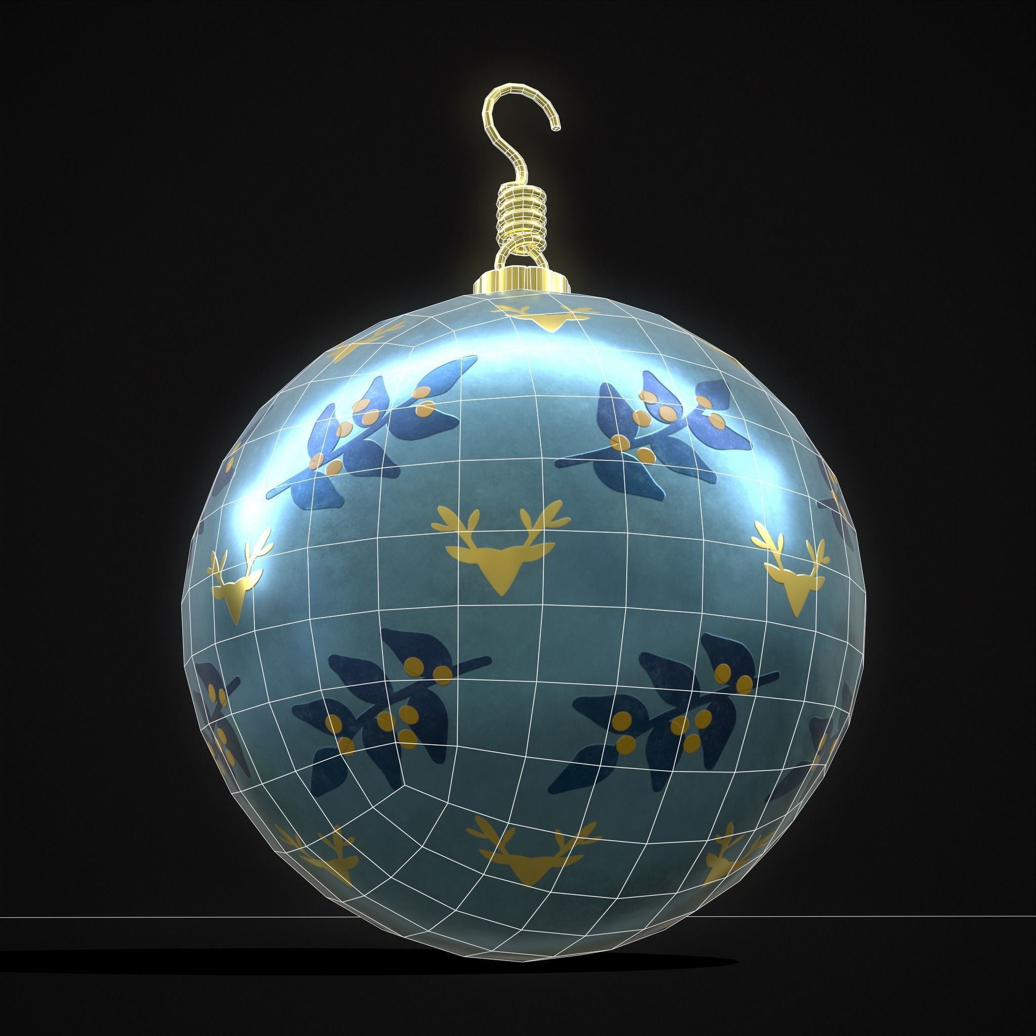 Blue Mistle Toe And Deer Ball Low-poly 3D model_24