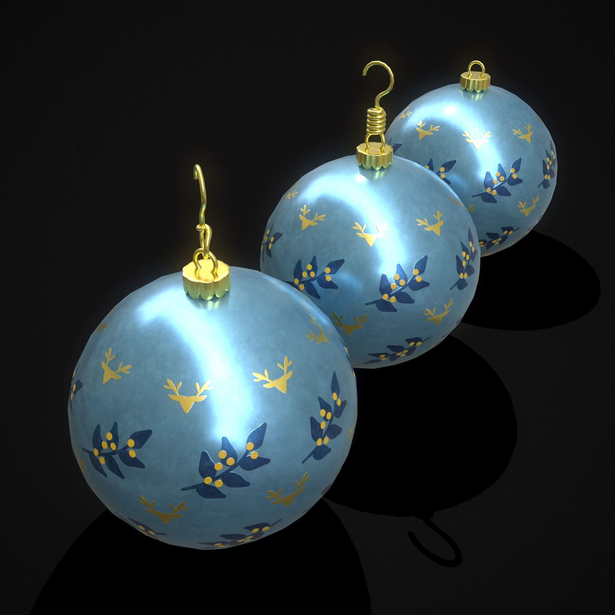 Blue Mistle Toe And Deer Ball Low-poly 3D model_5
