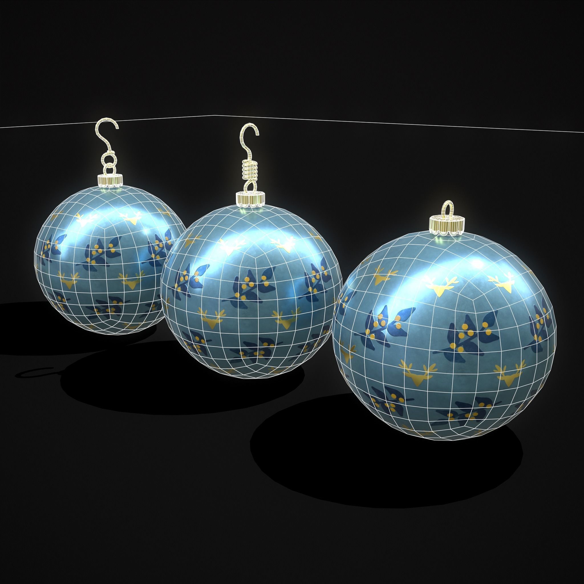 Blue Mistle Toe And Deer Ball Low-poly 3D model_8
