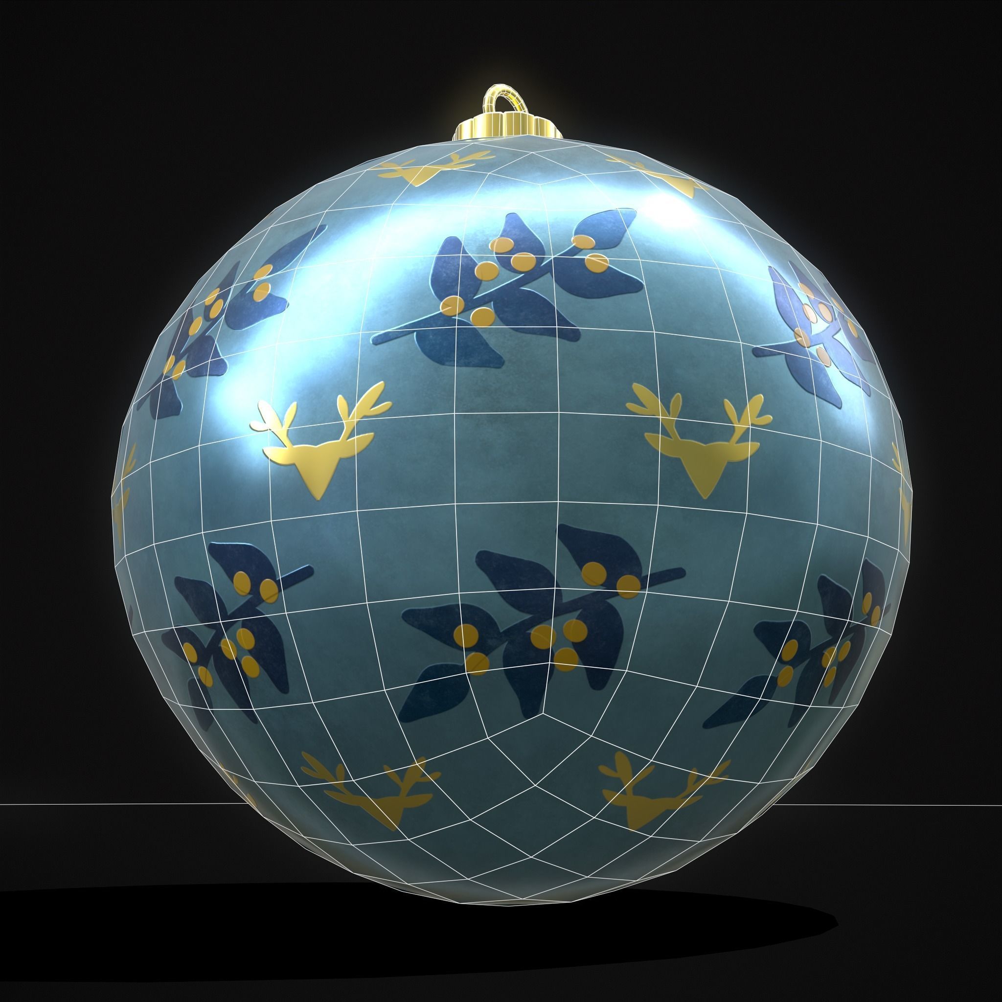 Blue Mistle Toe And Deer Ball Low-poly 3D model_12