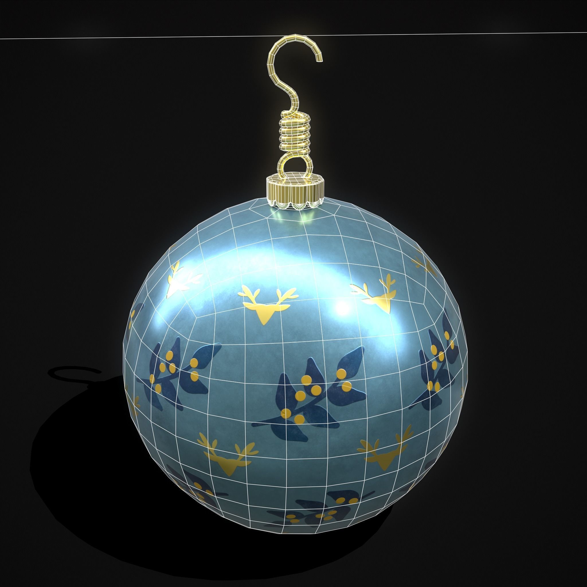 Blue Mistle Toe And Deer Ball Low-poly 3D model_22