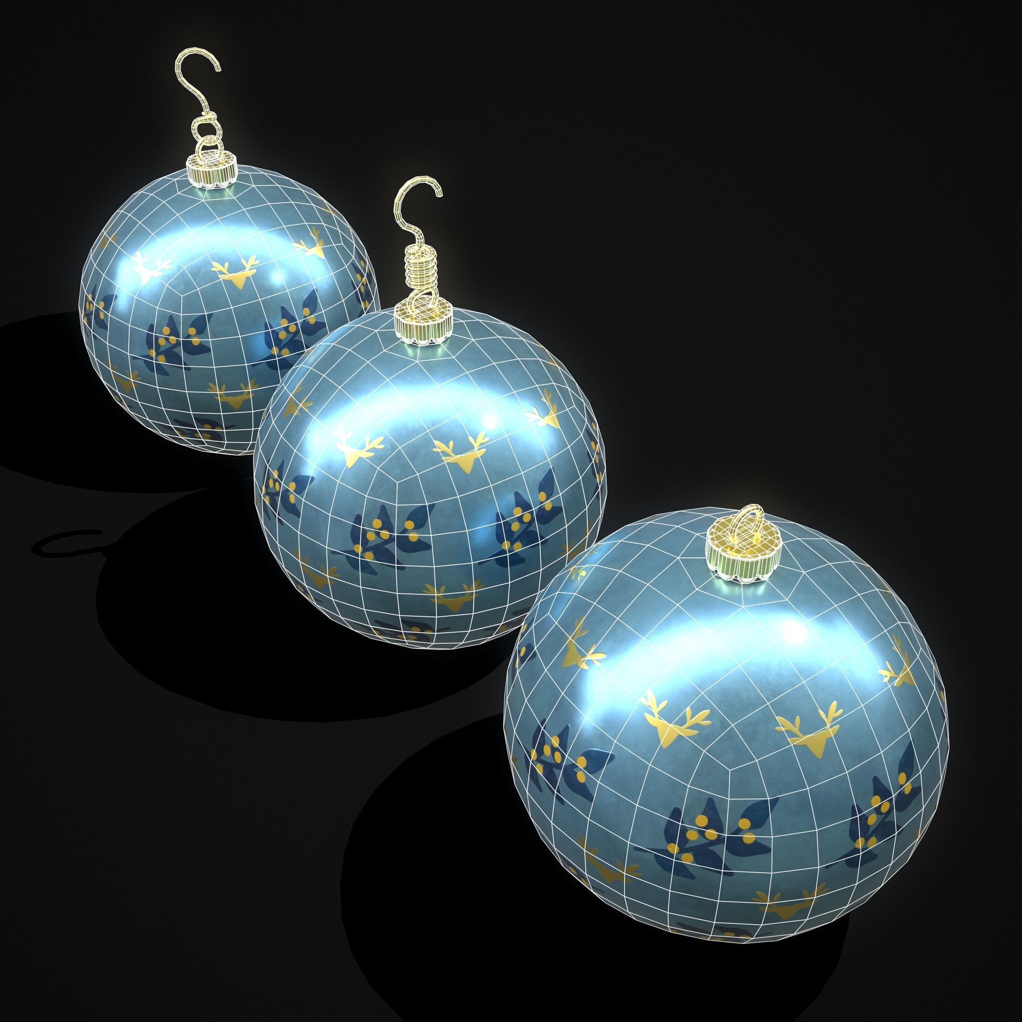 Blue Mistle Toe And Deer Ball Low-poly 3D model_28