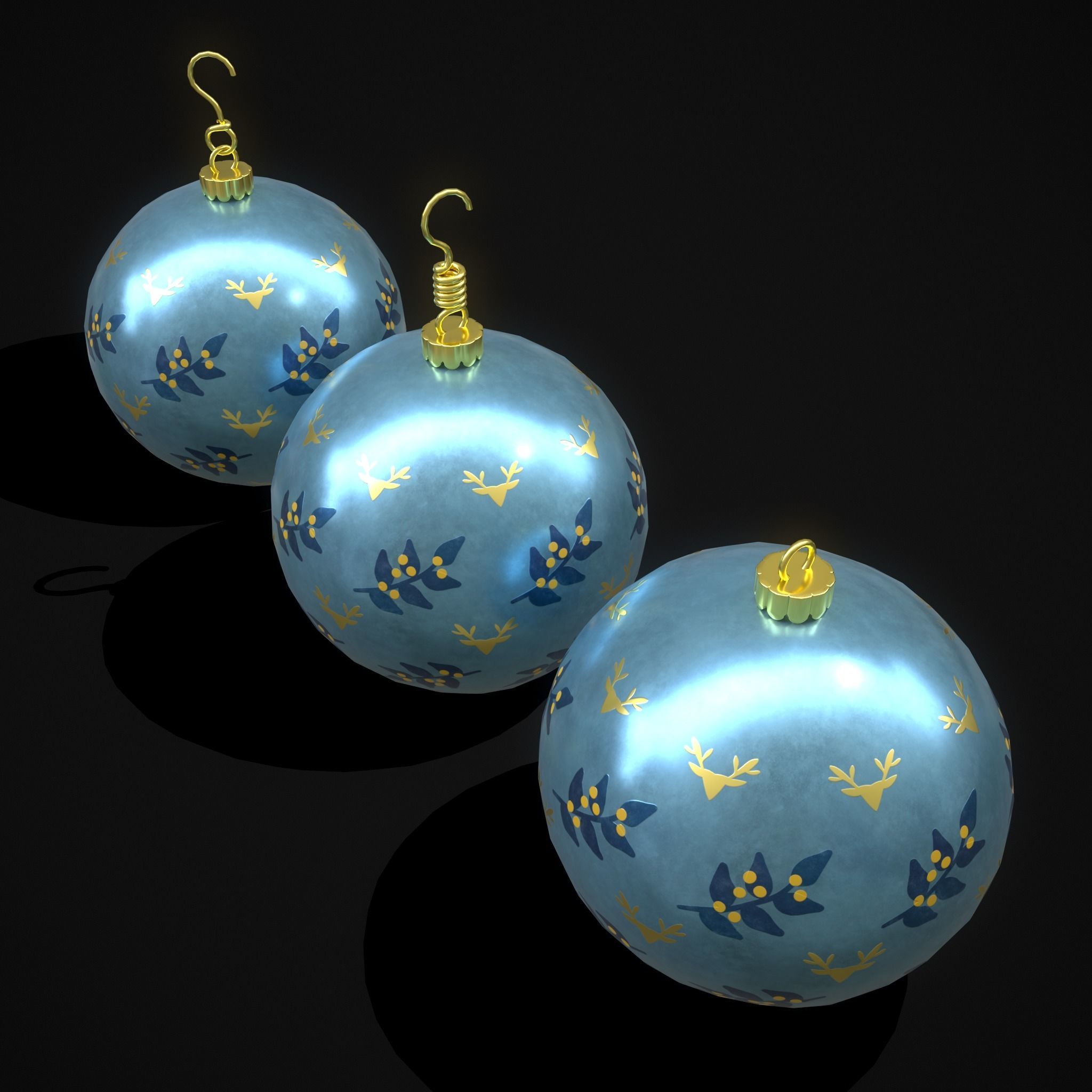 Blue Mistle Toe And Deer Ball Low-poly 3D model_27
