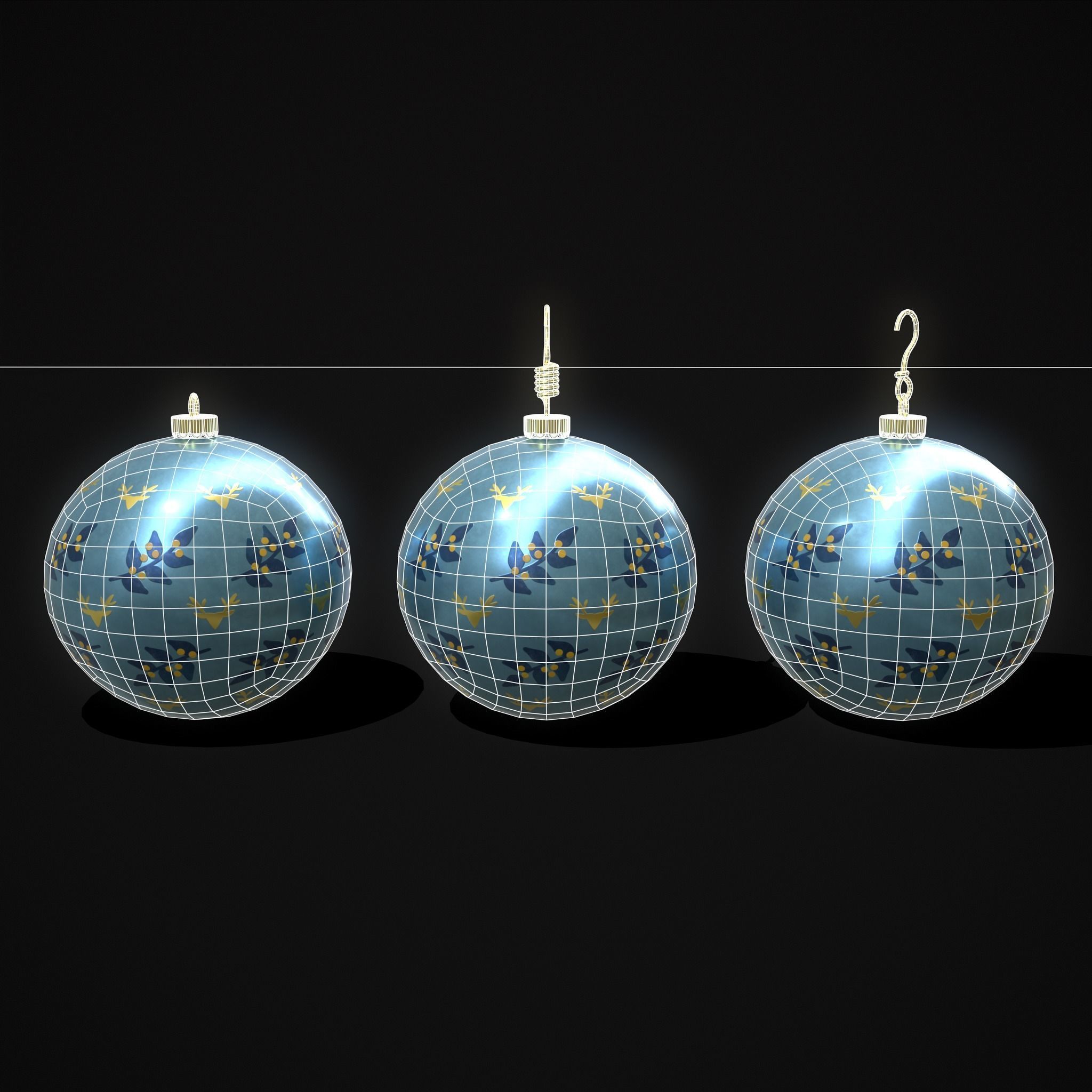 Blue Mistle Toe And Deer Ball Low-poly 3D model_4