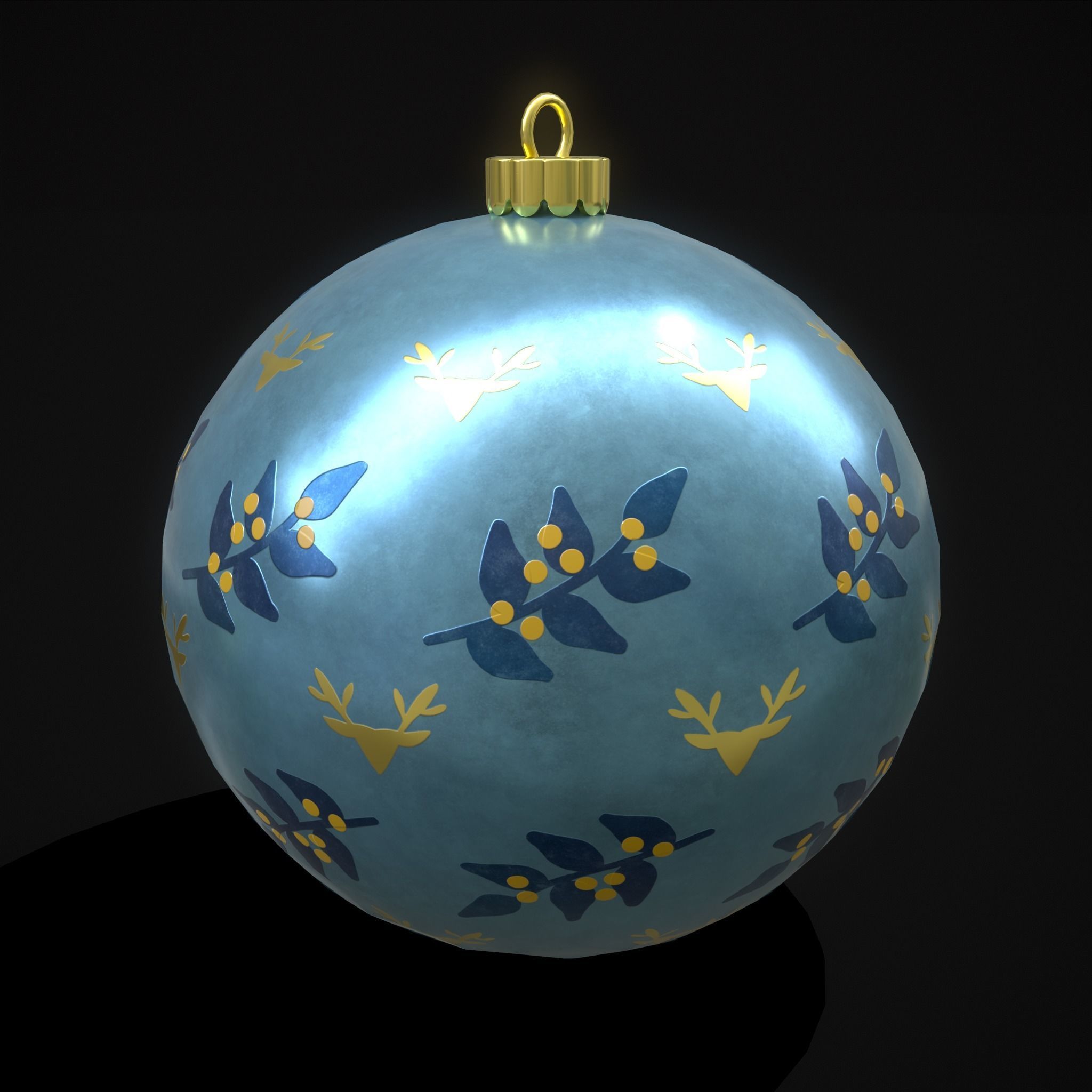Blue Mistle Toe And Deer Ball Low-poly 3D model_9