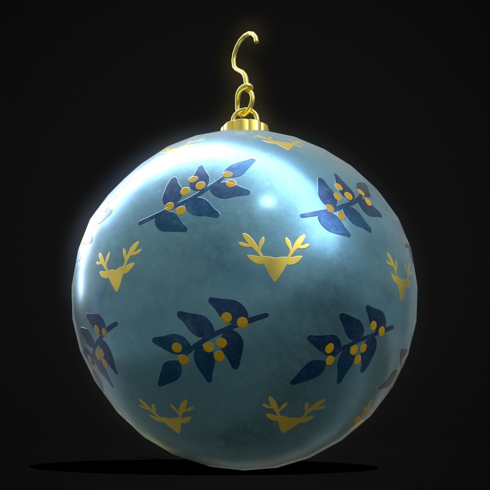Blue Mistle Toe And Deer Ball Low-poly 3D model_17