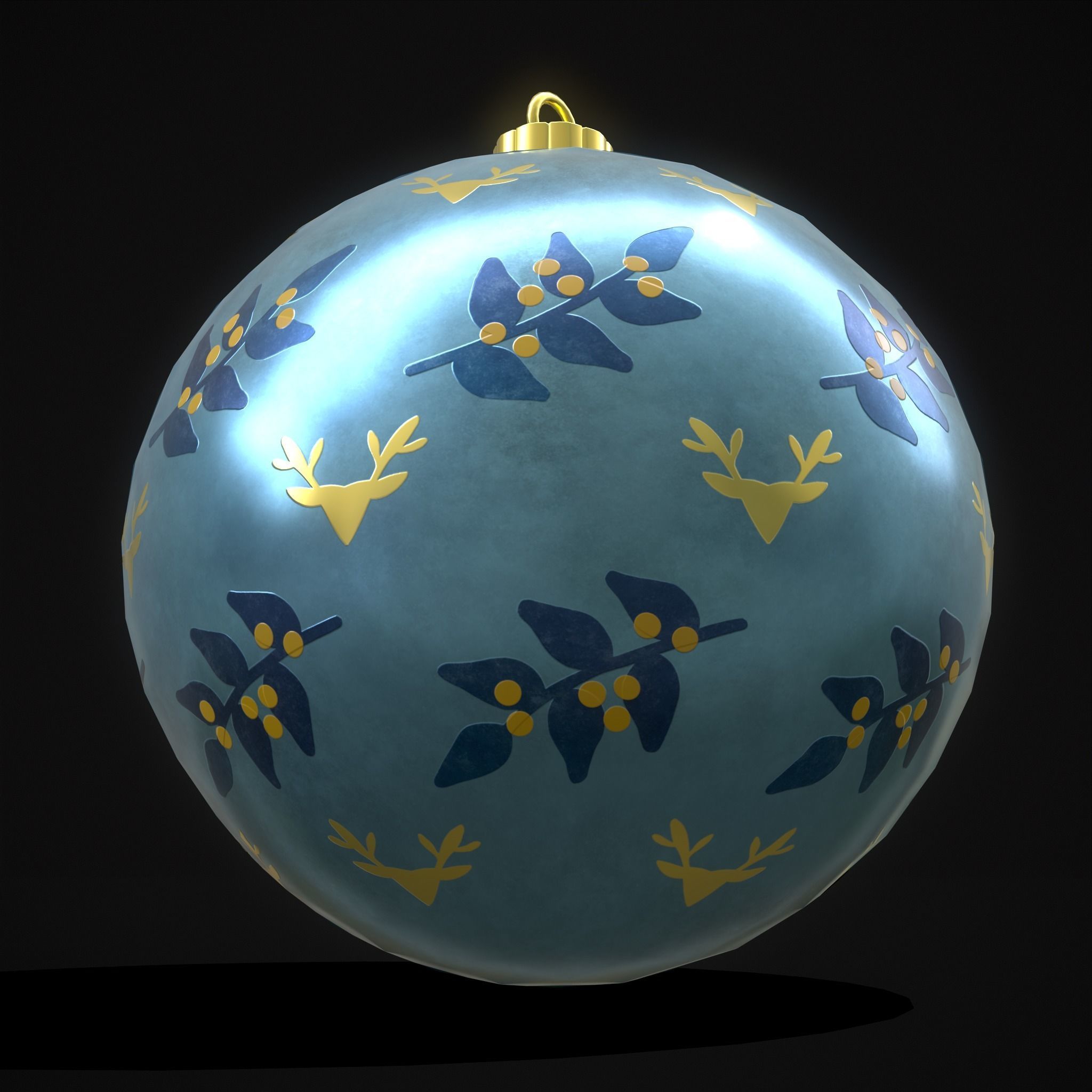 Blue Mistle Toe And Deer Ball Low-poly 3D model_11