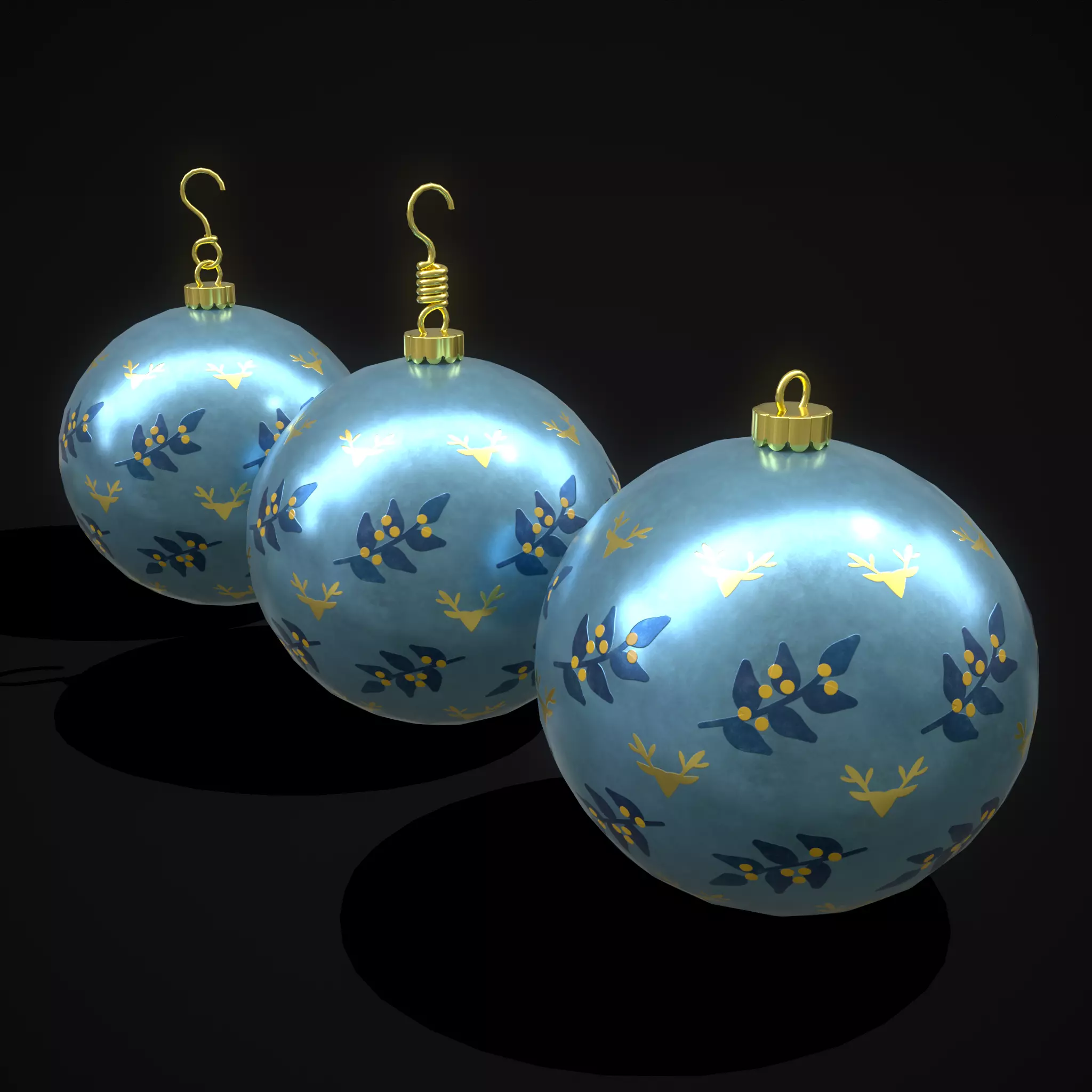 Blue Mistle Toe And Deer Ball Low-poly 3D model_0