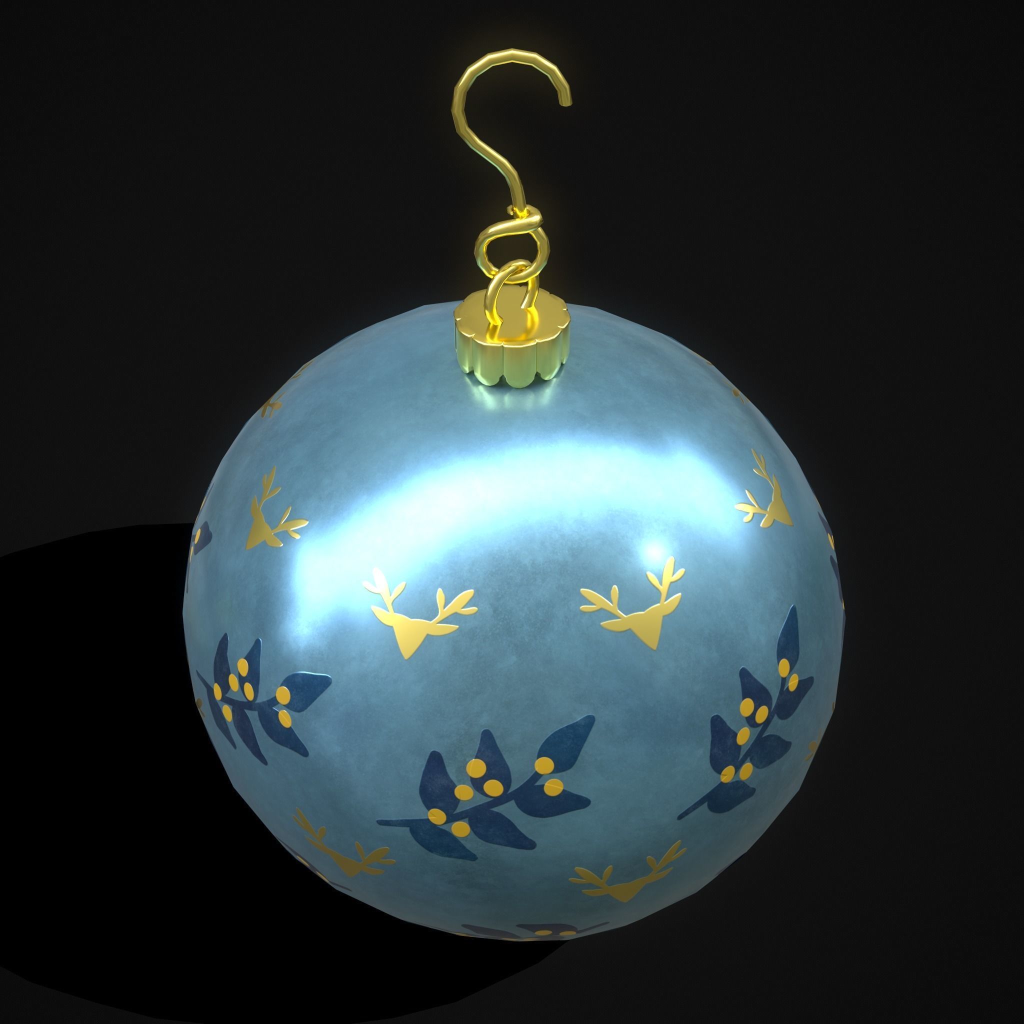 Blue Mistle Toe And Deer Ball Low-poly 3D model_15