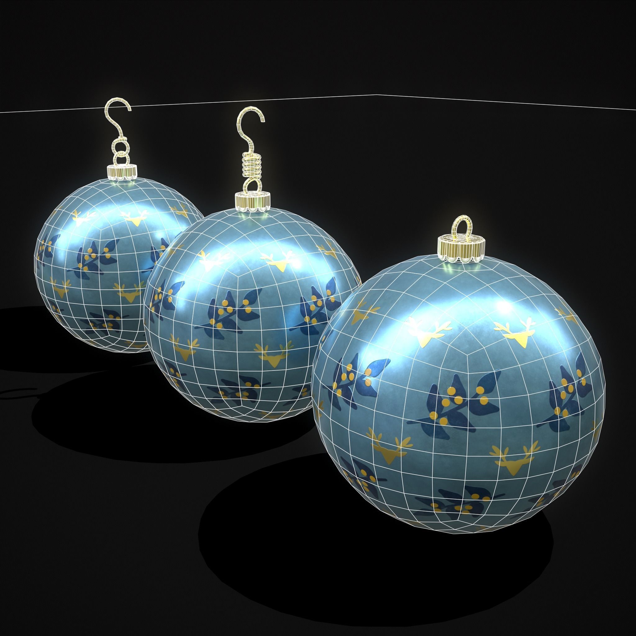 Blue Mistle Toe And Deer Ball Low-poly 3D model_2