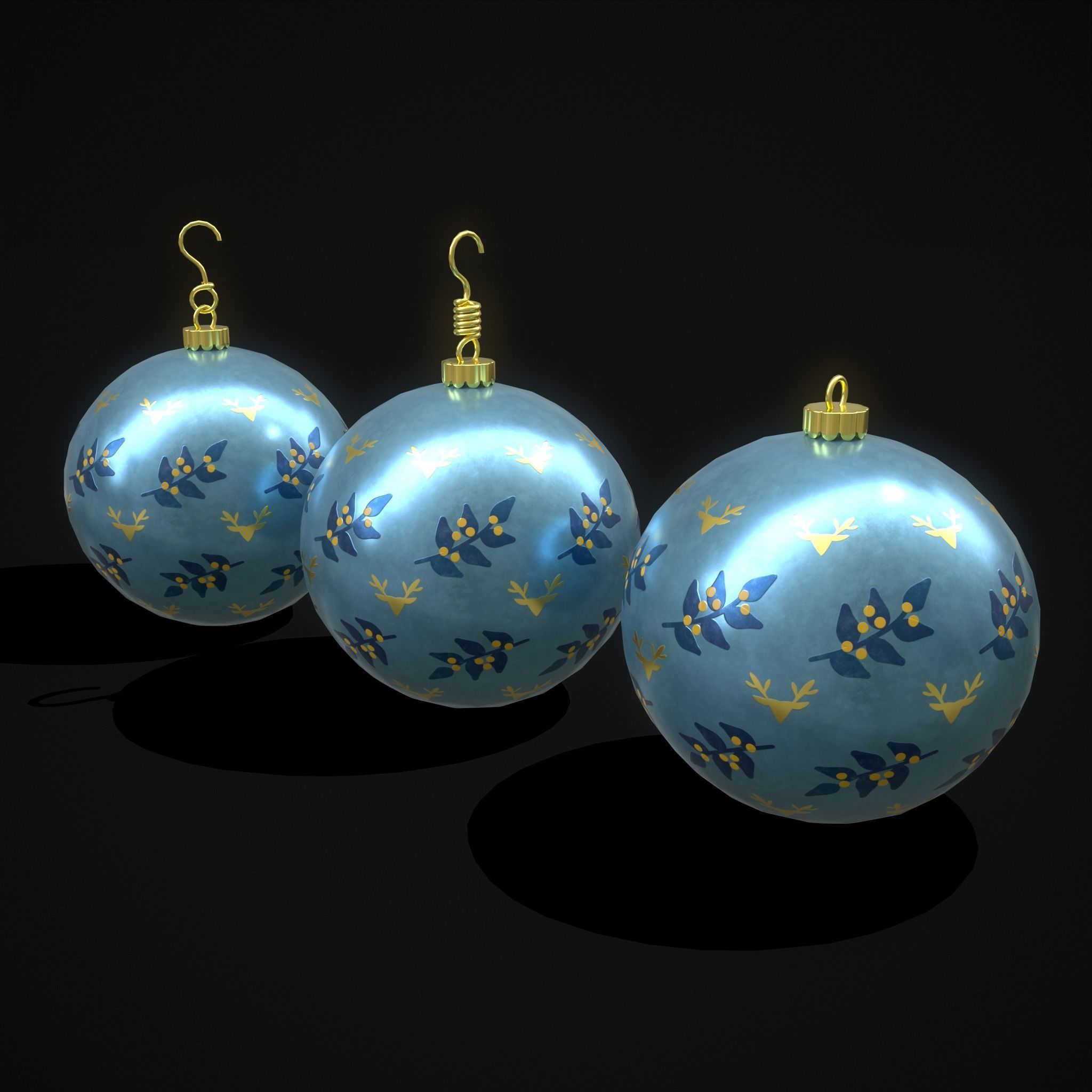 Blue Mistle Toe And Deer Ball Low-poly 3D model_7