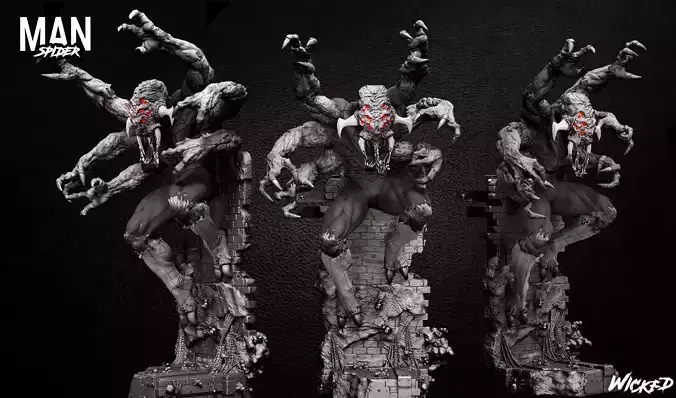 Wicked Marvel Man Spider Sculpture ready for 3d printing