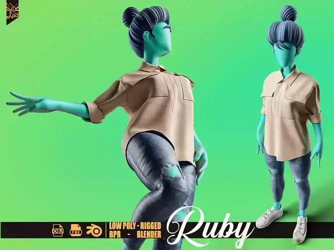 Stylized motion design female character Low-poly 3D model