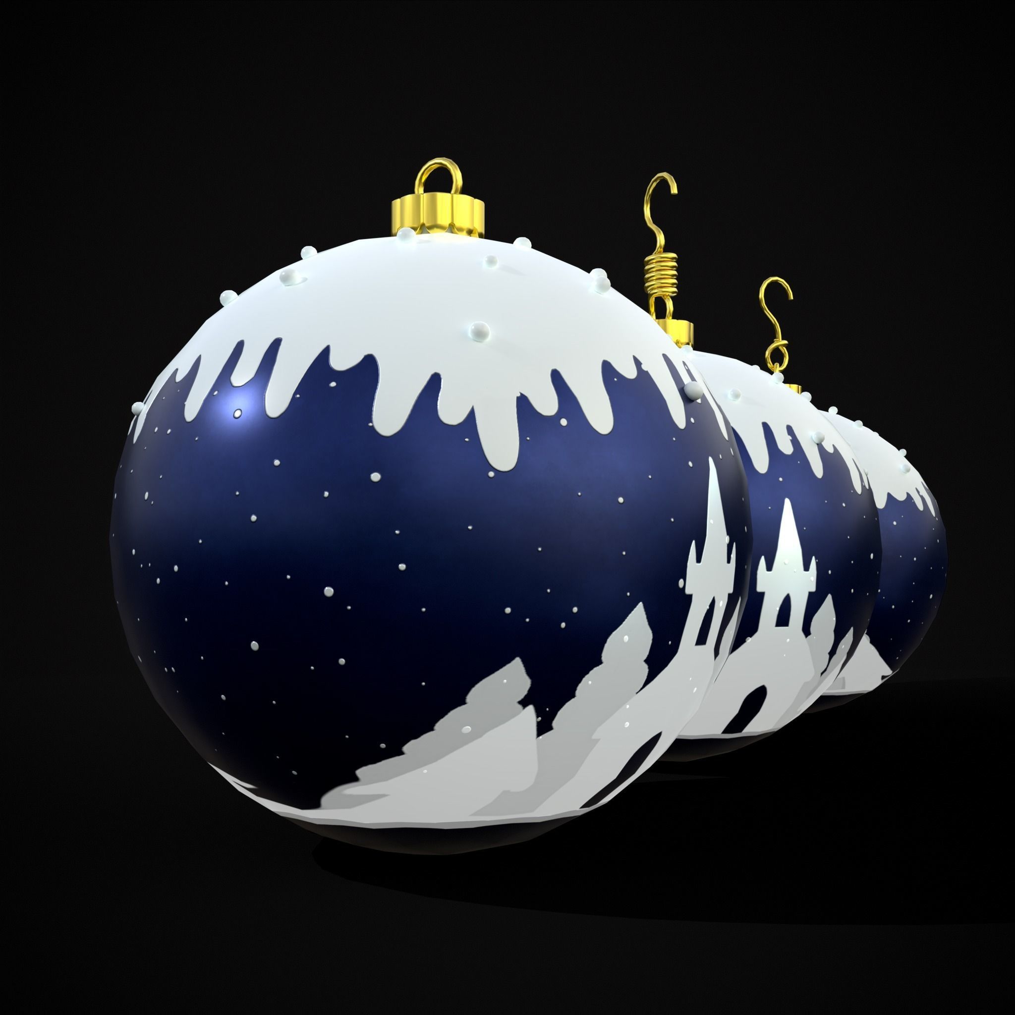 Snow Town Christmas Ball Ornament Low-poly 3D model_3