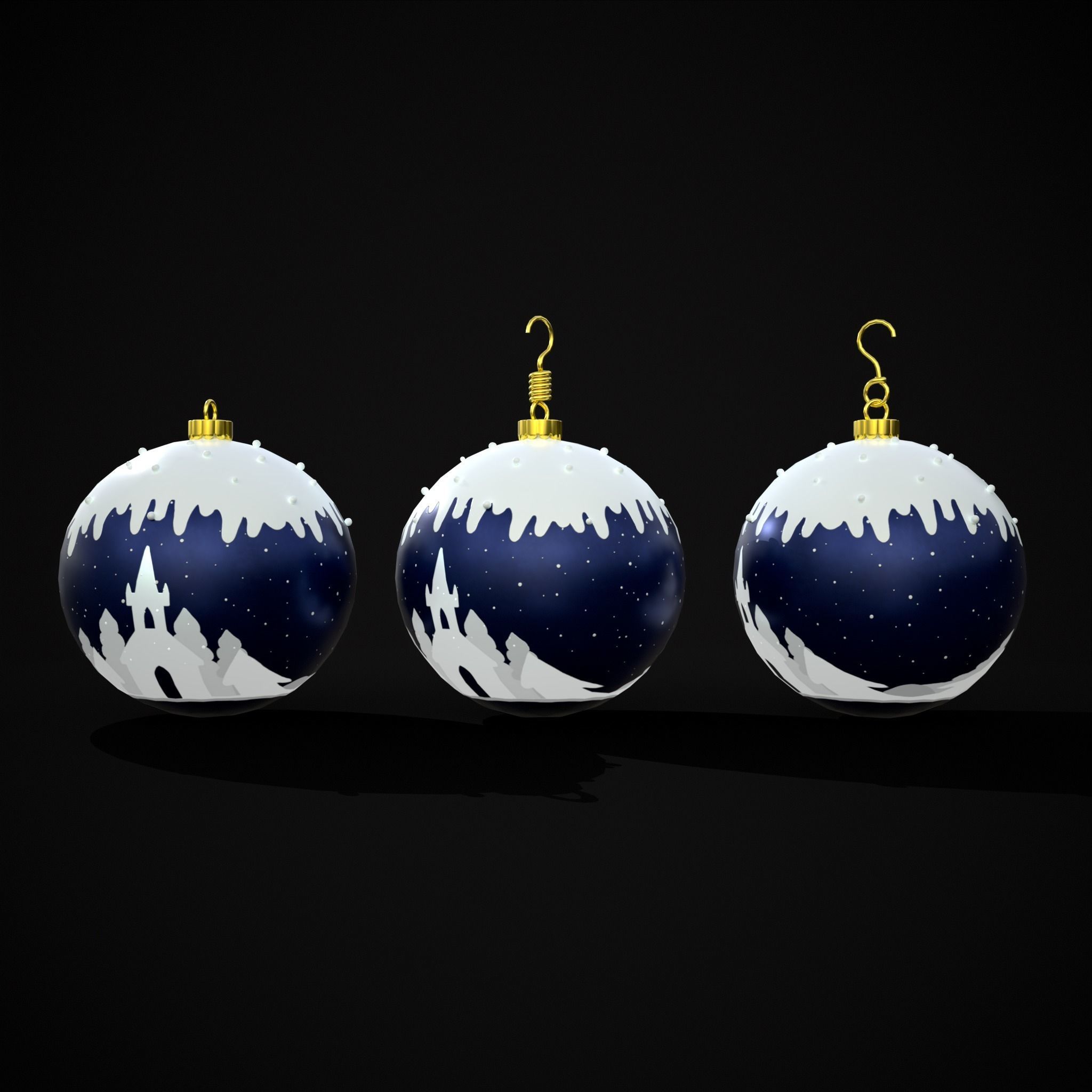 Snow Town Christmas Ball Ornament Low-poly 3D model_5