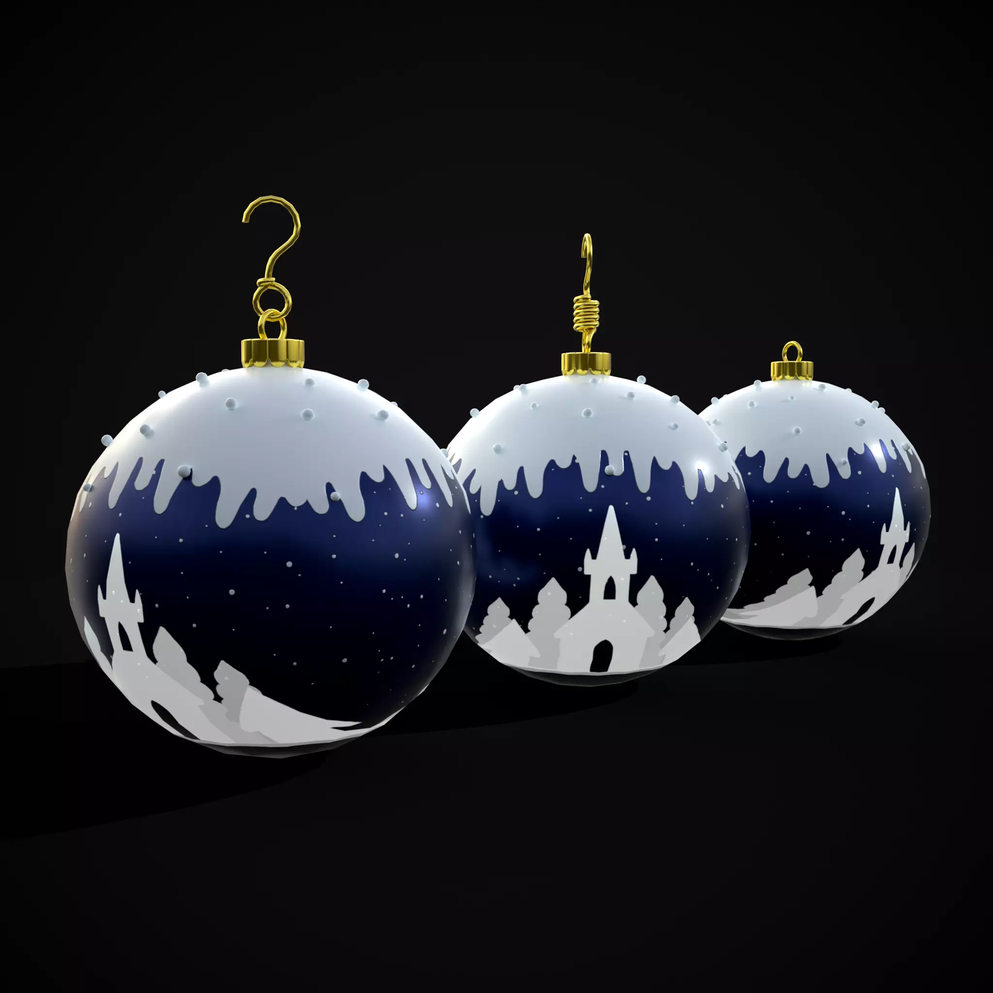 Snow Town Christmas Ball Ornament Low-poly 3D model_0