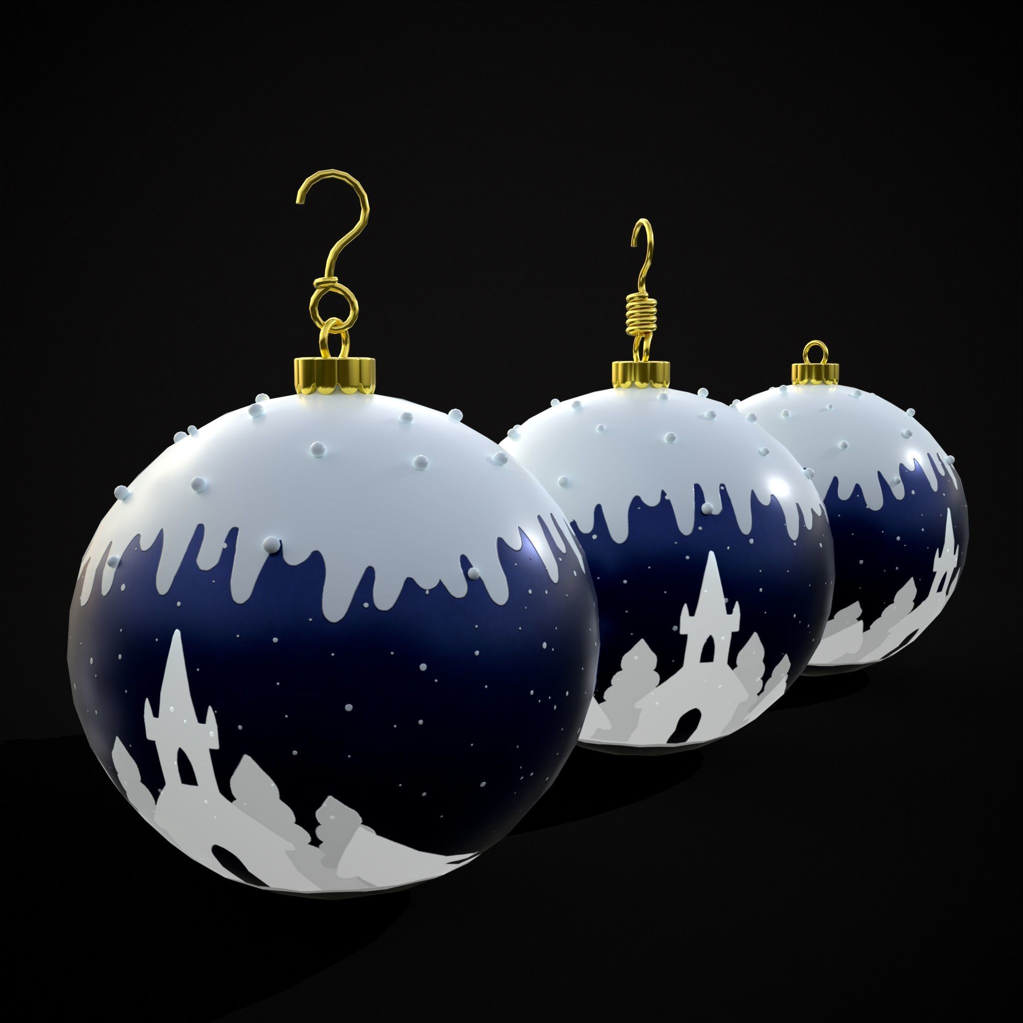 Snow Town Christmas Ball Ornament Low-poly 3D model_29