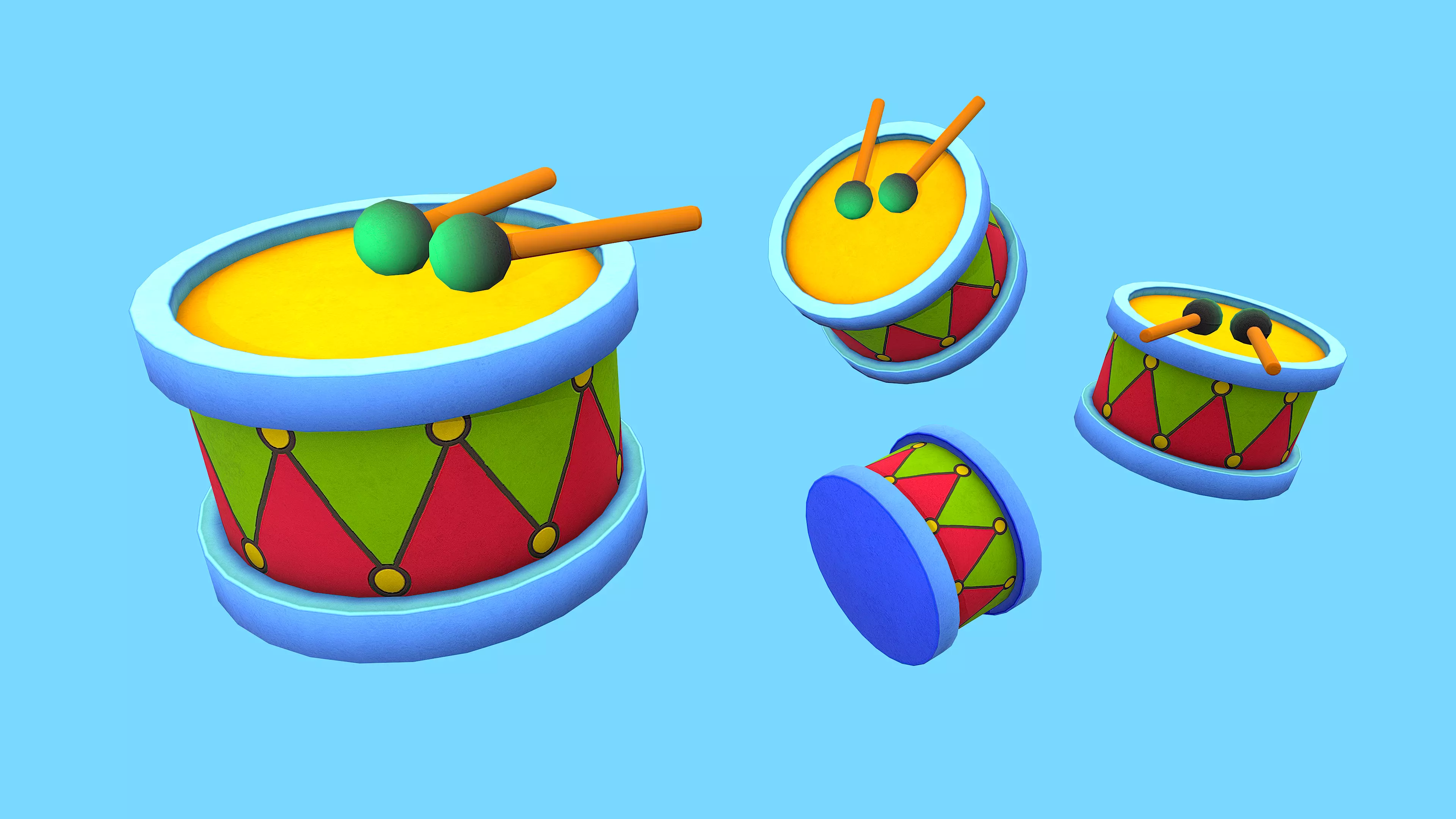 DRUM TOY CARTOON STYLIZED Low-poly 3D model_0