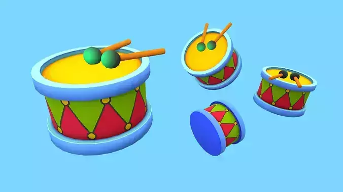 DRUM TOY CARTOON STYLIZED Low-poly 3D model