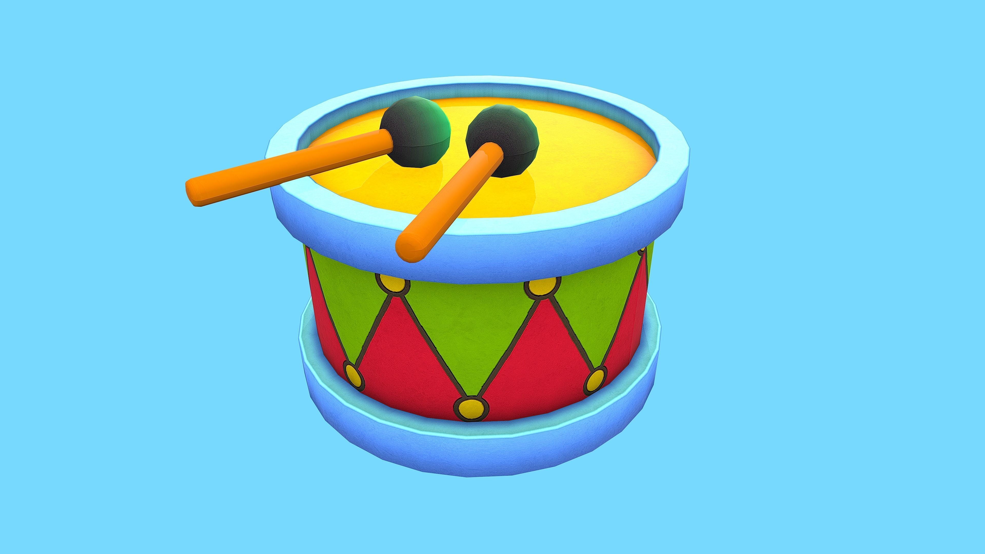 DRUM TOY CARTOON STYLIZED Low-poly 3D model_5